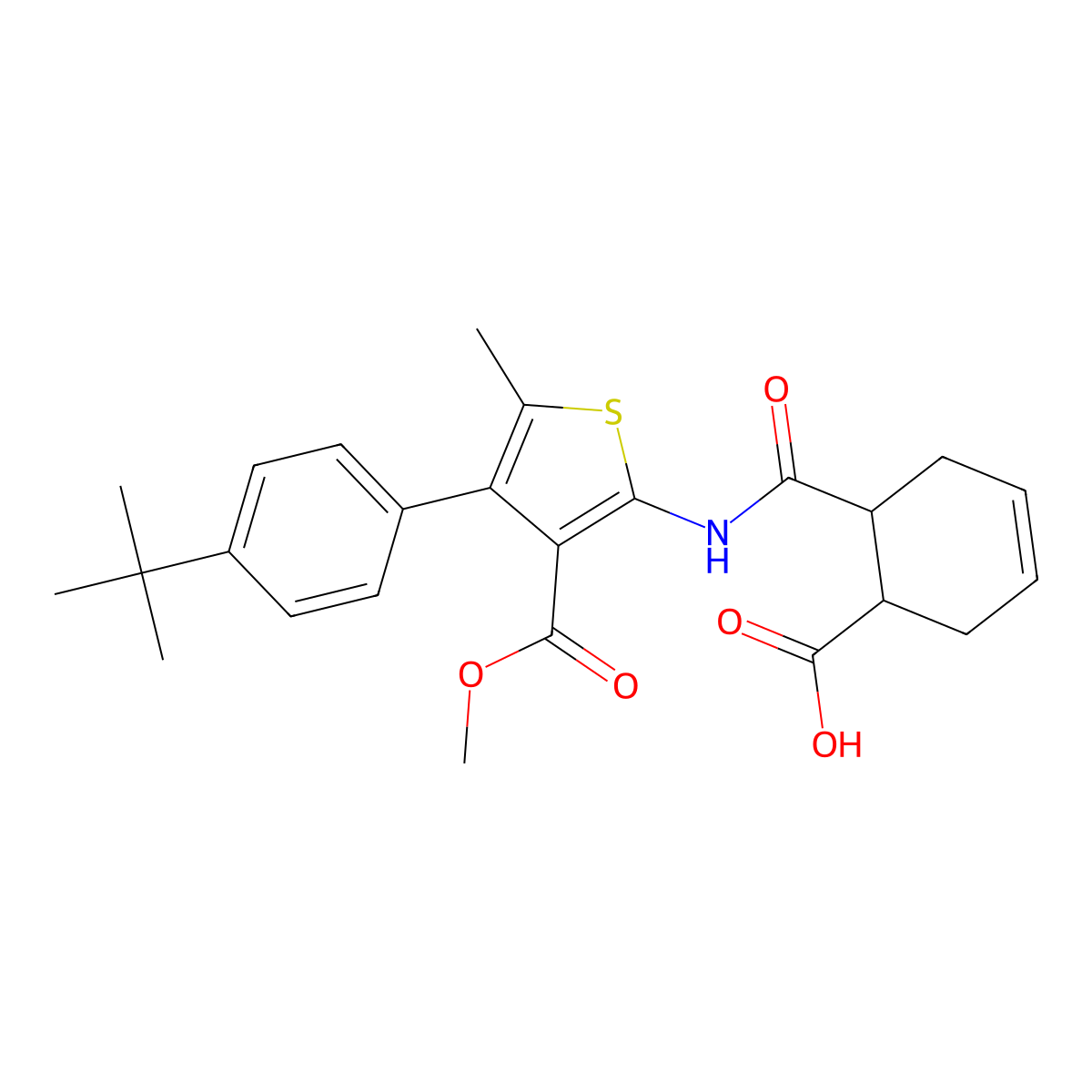 6-[[4-(4-Tert-butylphenyl)-3-methoxycarbonyl-5-methylthiophen-2-yl]carbamoyl]cyclohex-3-ene-1-carboxylic acid molecular structure, CAS 515176-98-4