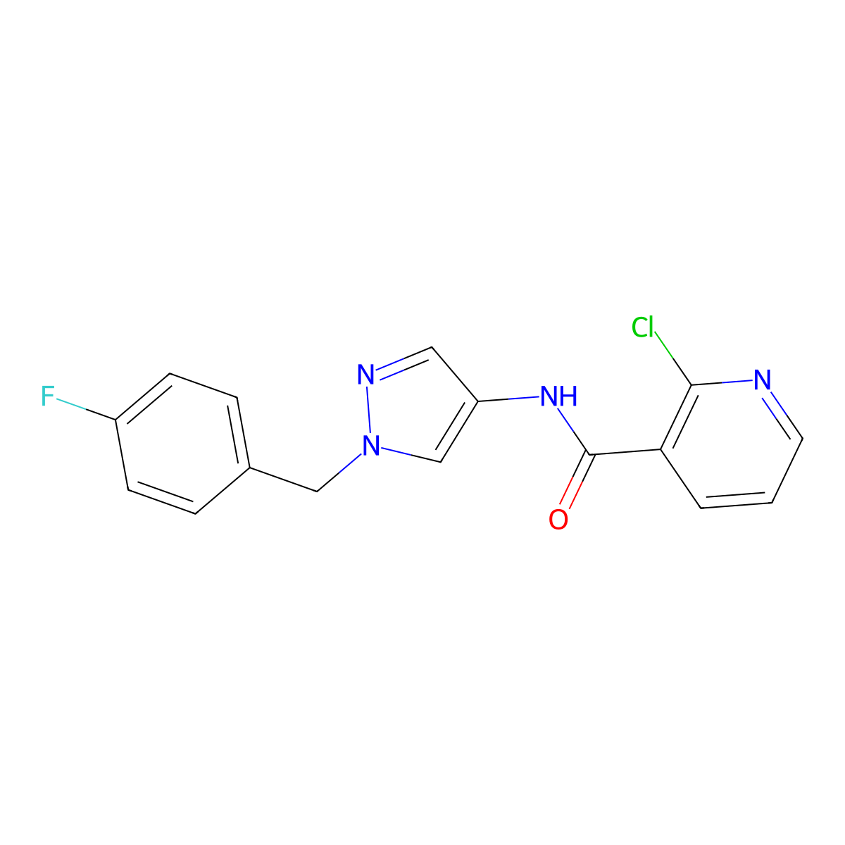 2-chloro-N-[1-[(4-fluorophenyl)methyl]pyrazol-4-yl]pyridine-3-carboxamide molecular structure, CAS 515177-04-5