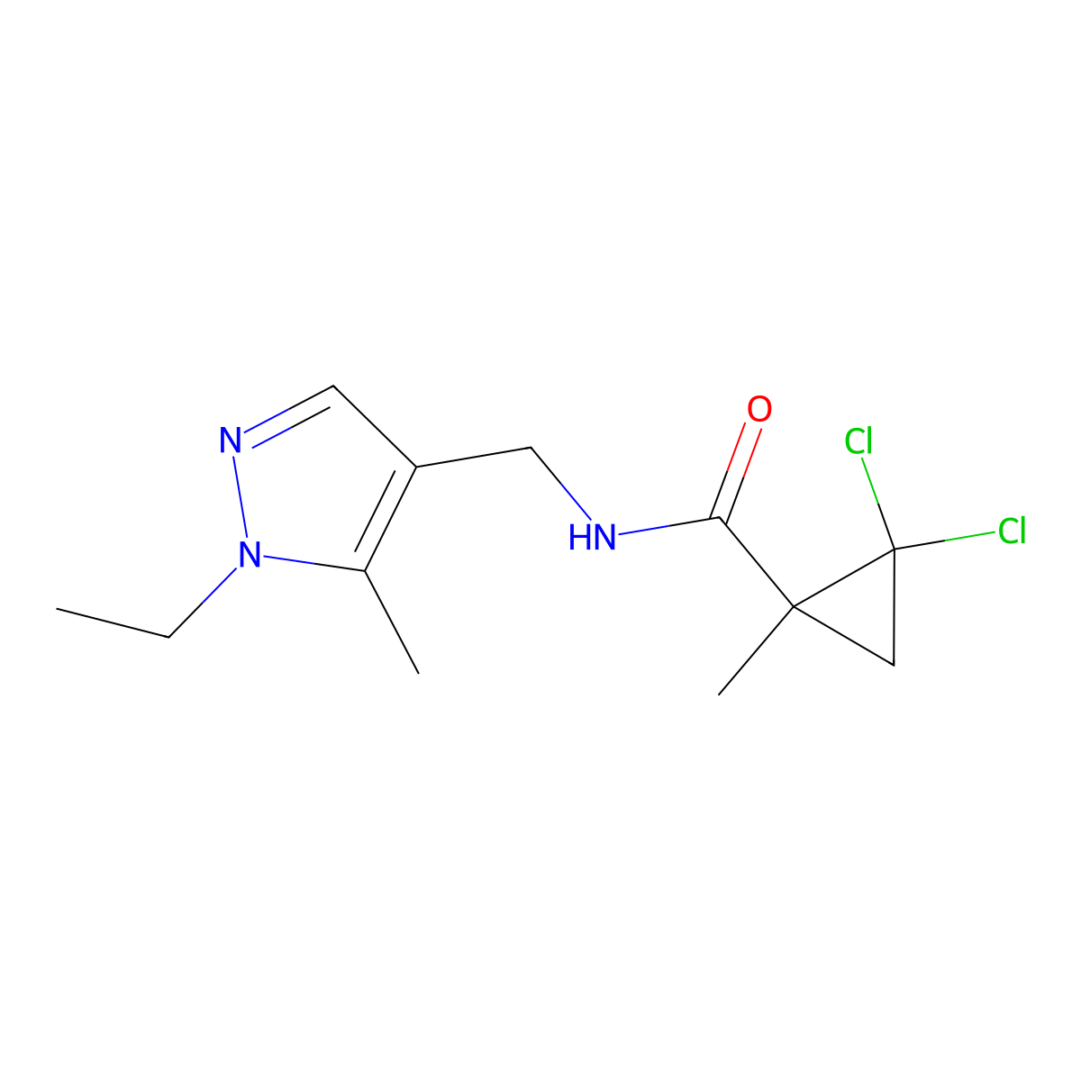 2,2-dichloro-N-[(1-ethyl-5-methyl-1H-pyrazol-4-yl)methyl]-1-methylcyclopropanecarboxamide molecular structure, CAS 515177-06-7