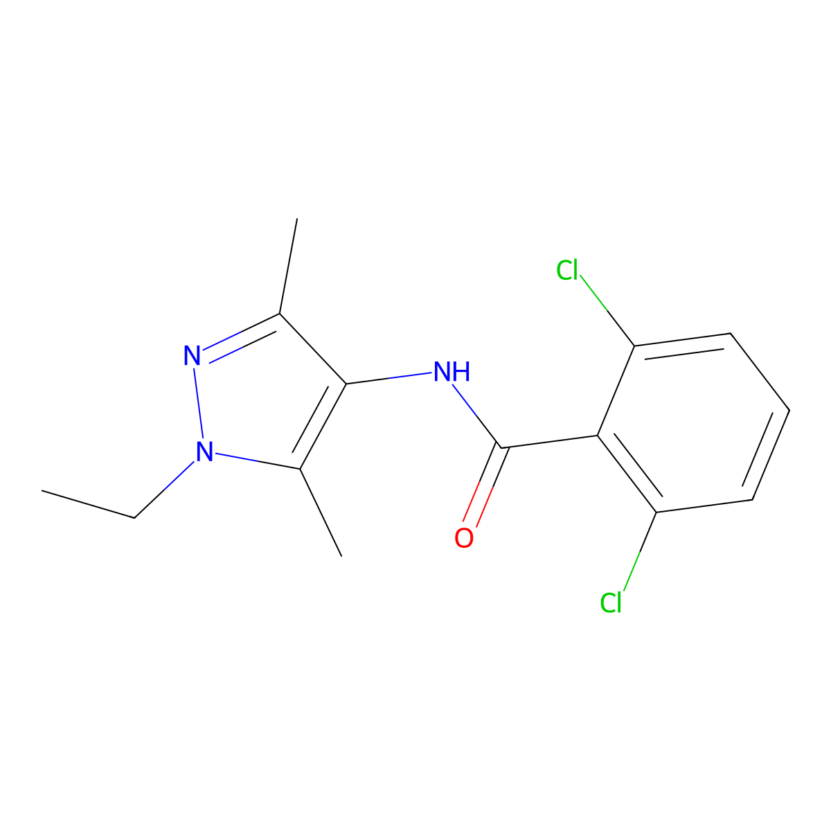 2,6-dichloro-N-(1-ethyl-3,5-dimethyl-1H-pyrazol-4-yl)benzamide molecular structure, CAS 515177-08-9