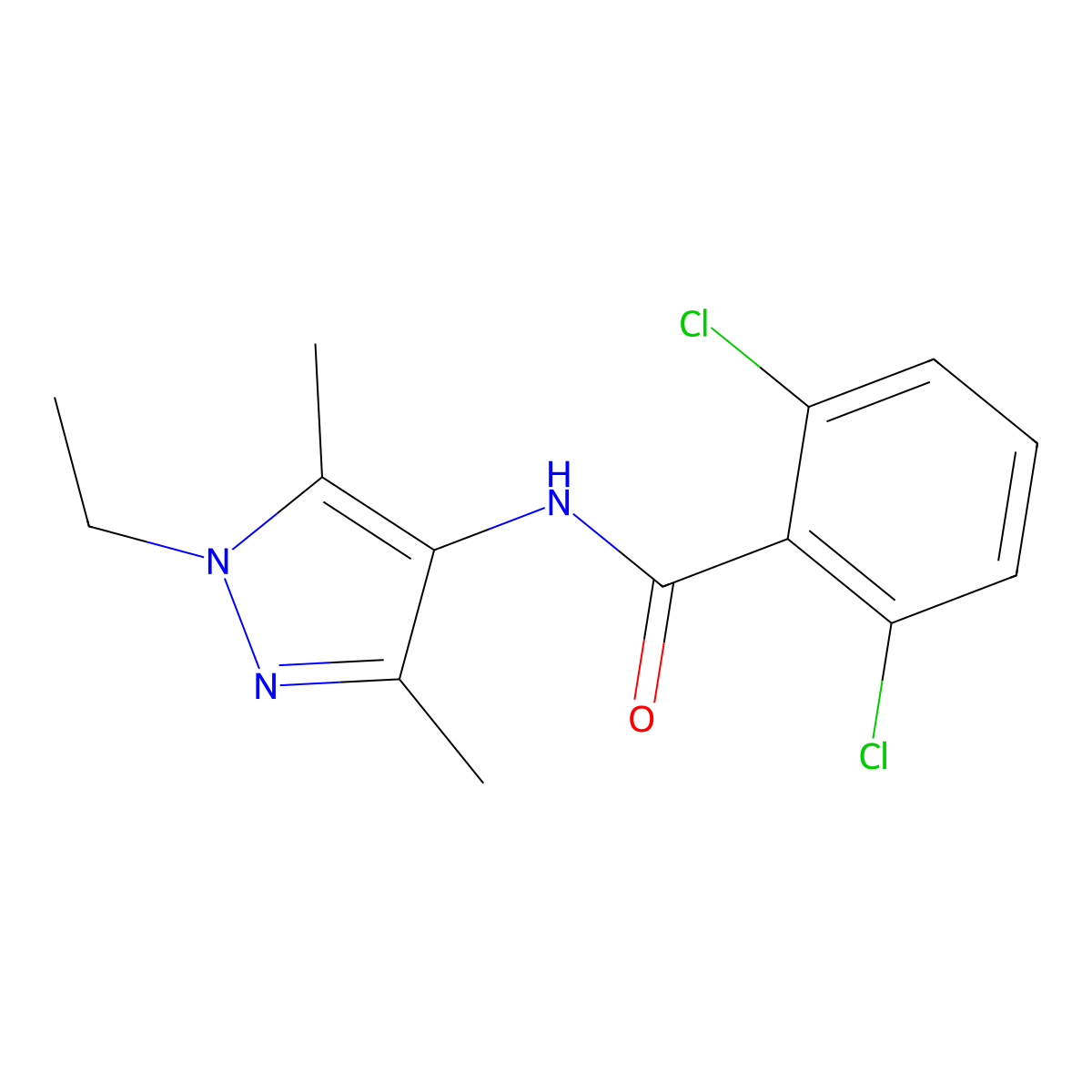 2,6-dichloro-N-(1-ethyl-3,5-dimethyl-1H-pyrazol-4-yl)benzamide molecular structure, CAS 515177-08-9