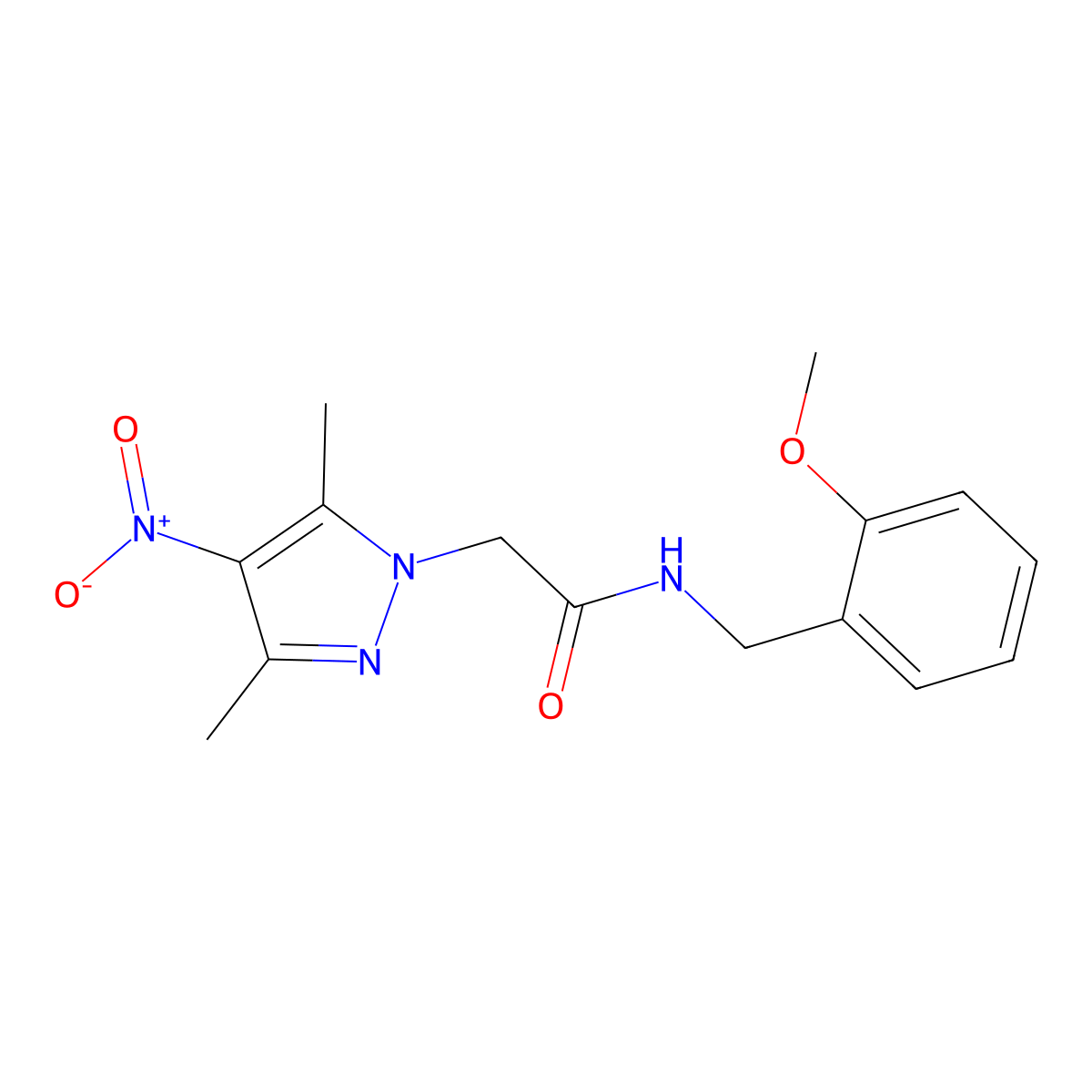 2-(3,5-dimethyl-4-nitropyrazol-1-yl)-N-[(2-methoxyphenyl)methyl]acetamide molecular structure, CAS 515177-34-1