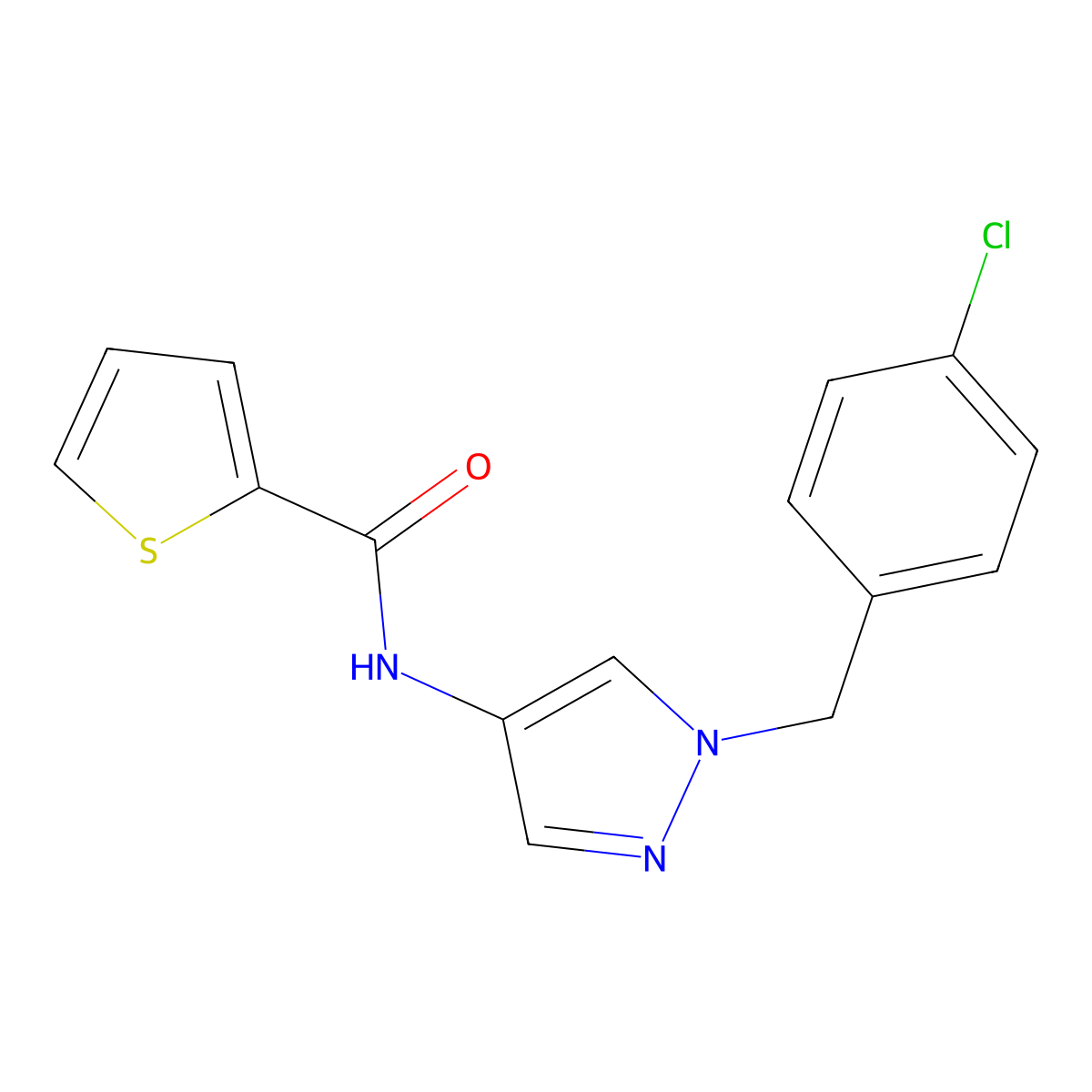 N-[1-[(4-chlorophenyl)methyl]pyrazol-4-yl]thiophene-2-carboxamide molecular structure, CAS 515177-36-3