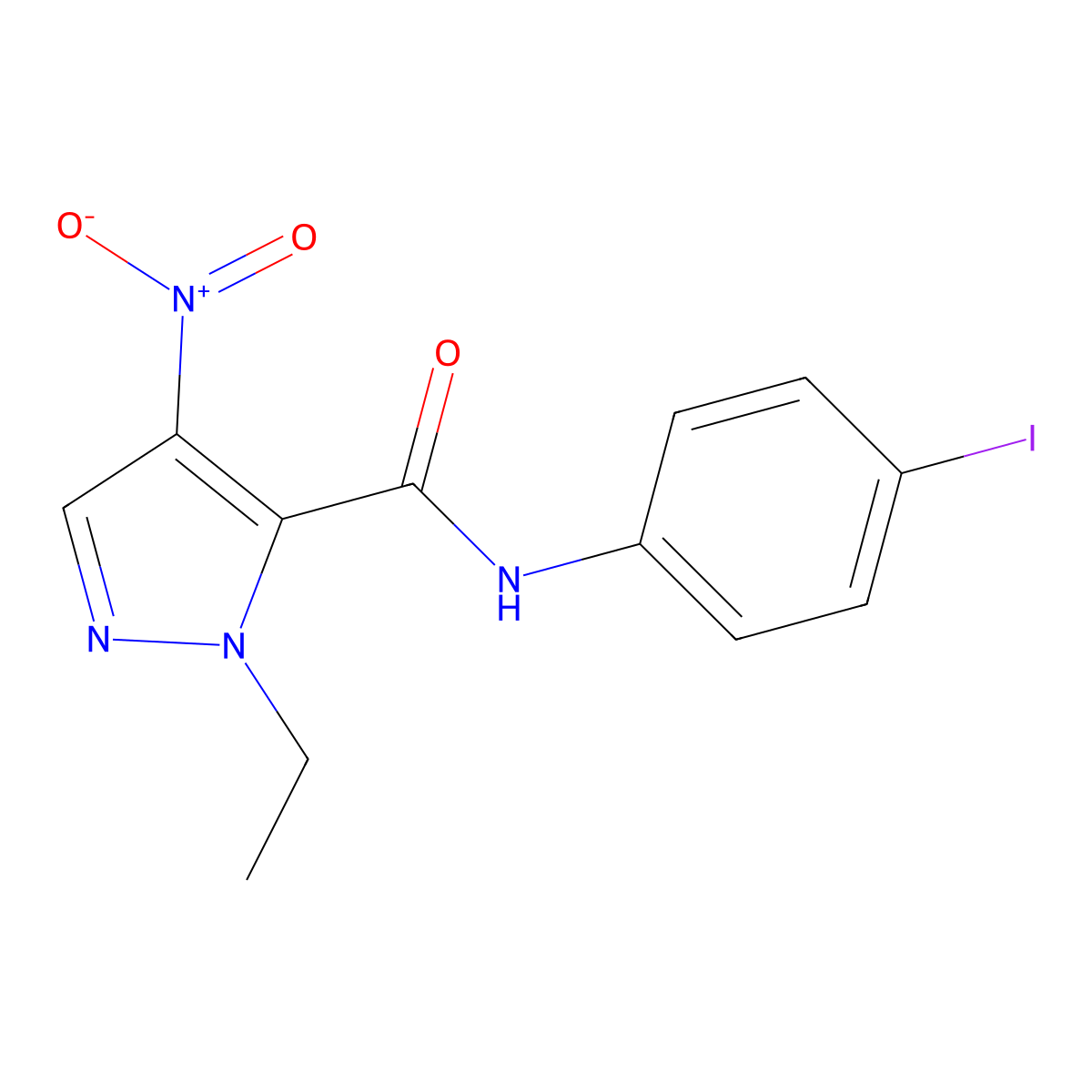 2-ethyl-N-(4-iodophenyl)-4-nitropyrazole-3-carboxamide molecular structure, CAS 515177-48-7