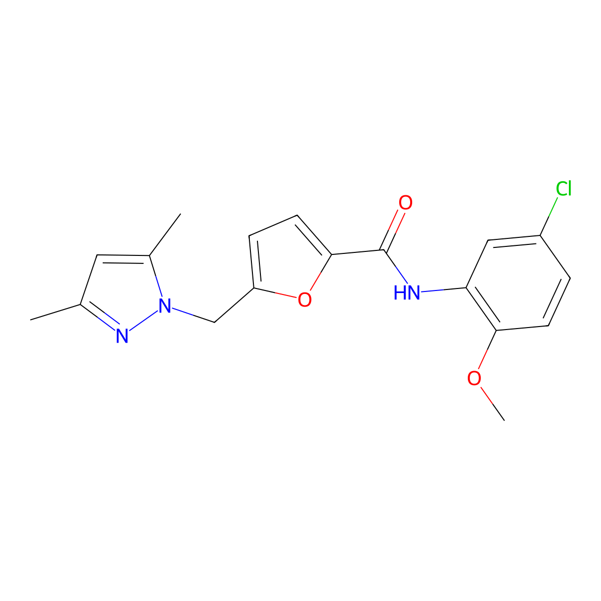 N-(5-chloro-2-methoxyphenyl)-5-[(3,5-dimethylpyrazol-1-yl)methyl]furan-2-carboxamide molecular structure, CAS 515177-52-3