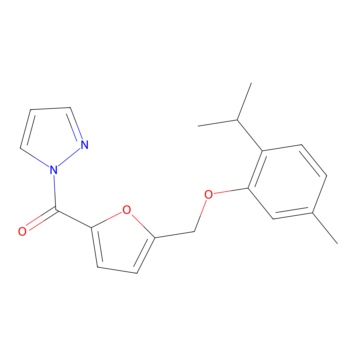 [5-[(5-Methyl-2-propan-2-ylphenoxy)methyl]furan-2-yl]-pyrazol-1-ylmethanone molecular structure, CAS 515177-53-4