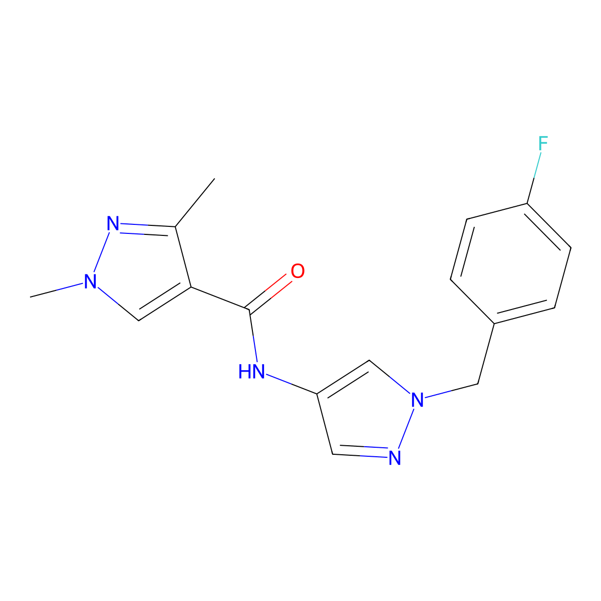 N-[1-(4-fluorobenzyl)-1H-pyrazol-4-yl]-1,3-dimethyl-1H-pyrazole-4-carboxamide molecular structure, CAS 515177-59-0