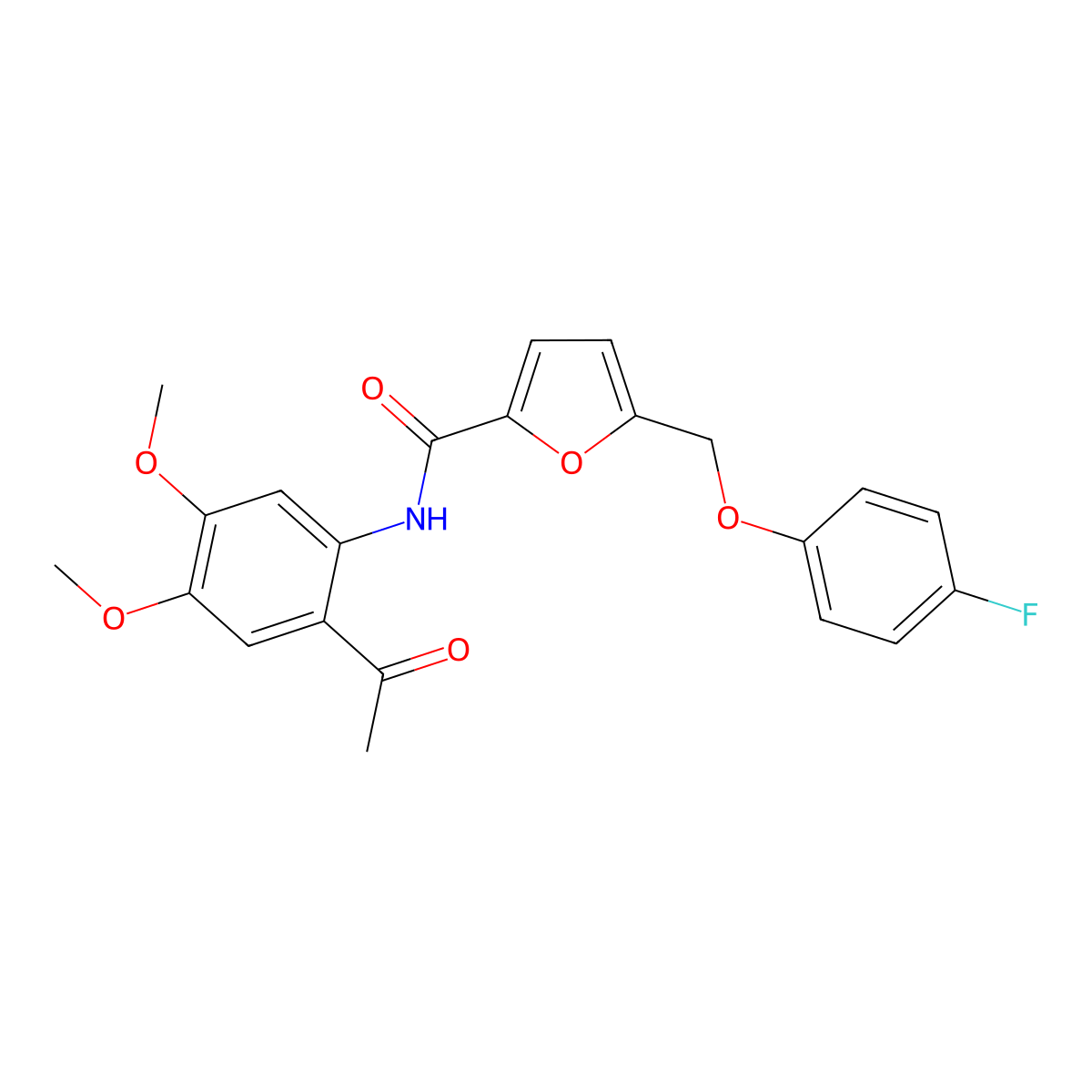 N-(2-acetyl-4,5-dimethoxyphenyl)-5-[(4-fluorophenoxy)methyl]furan-2-carboxamide molecular structure, CAS 515177-73-8