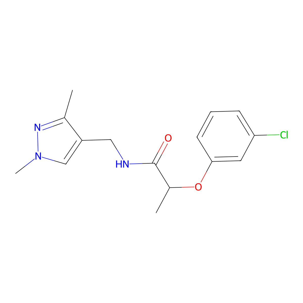 2-(3-chlorophenoxy)-N-[(1,3-dimethylpyrazol-4-yl)methyl]propanamide molecular structure, CAS 515177-84-1