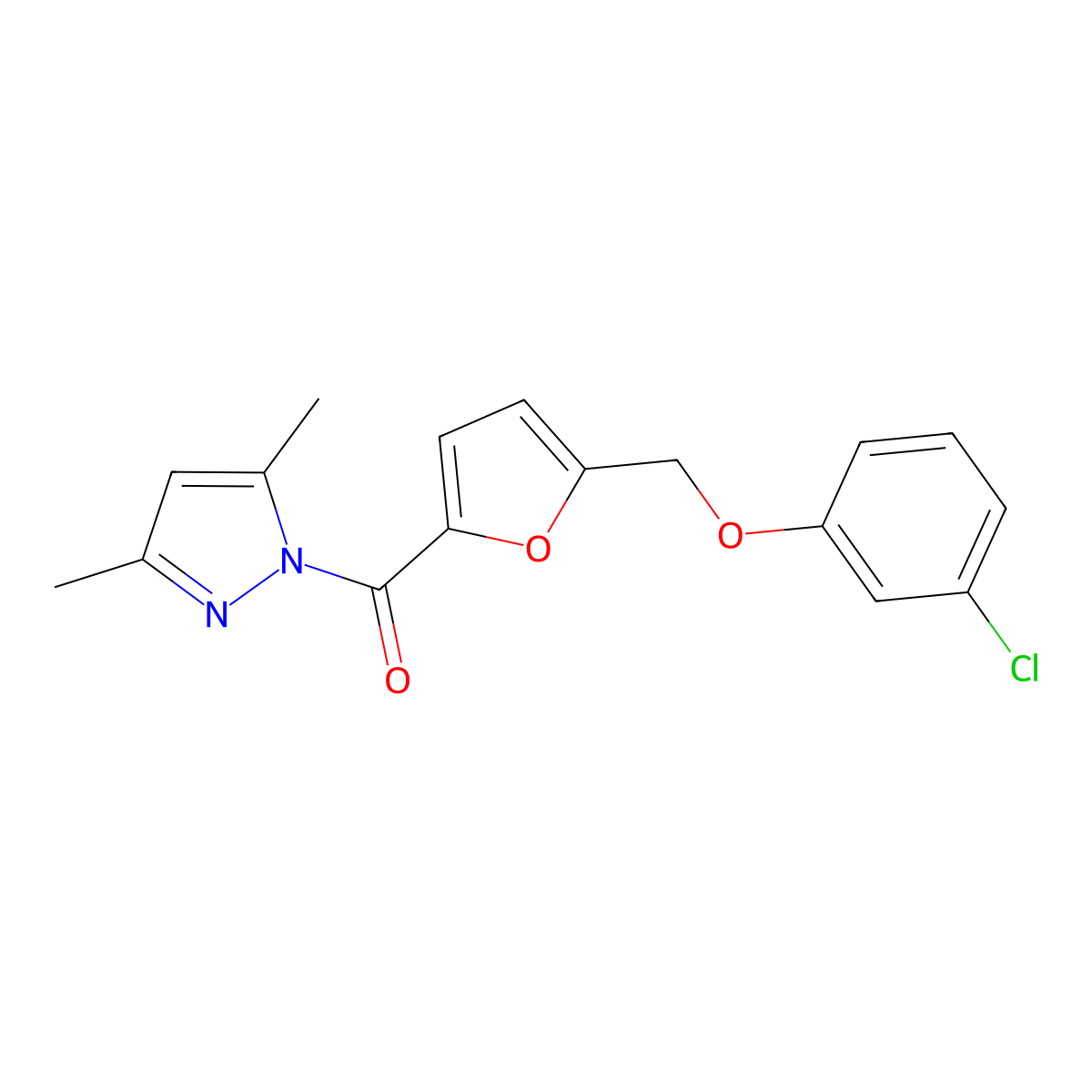 [5-[(3-Chlorophenoxy)methyl]furan-2-yl]-(3,5-dimethylpyrazol-1-yl)methanone molecular structure, CAS 515177-88-5