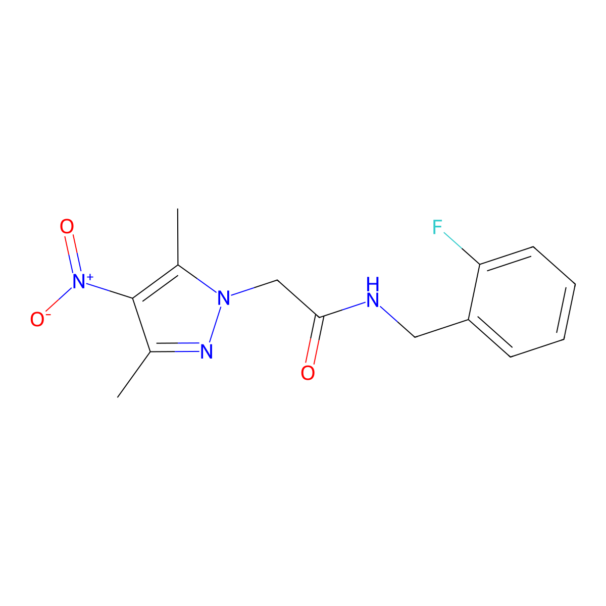 2-(3,5-dimethyl-4-nitropyrazol-1-yl)-N-[(2-fluorophenyl)methyl]acetamide molecular structure, CAS 515177-93-2