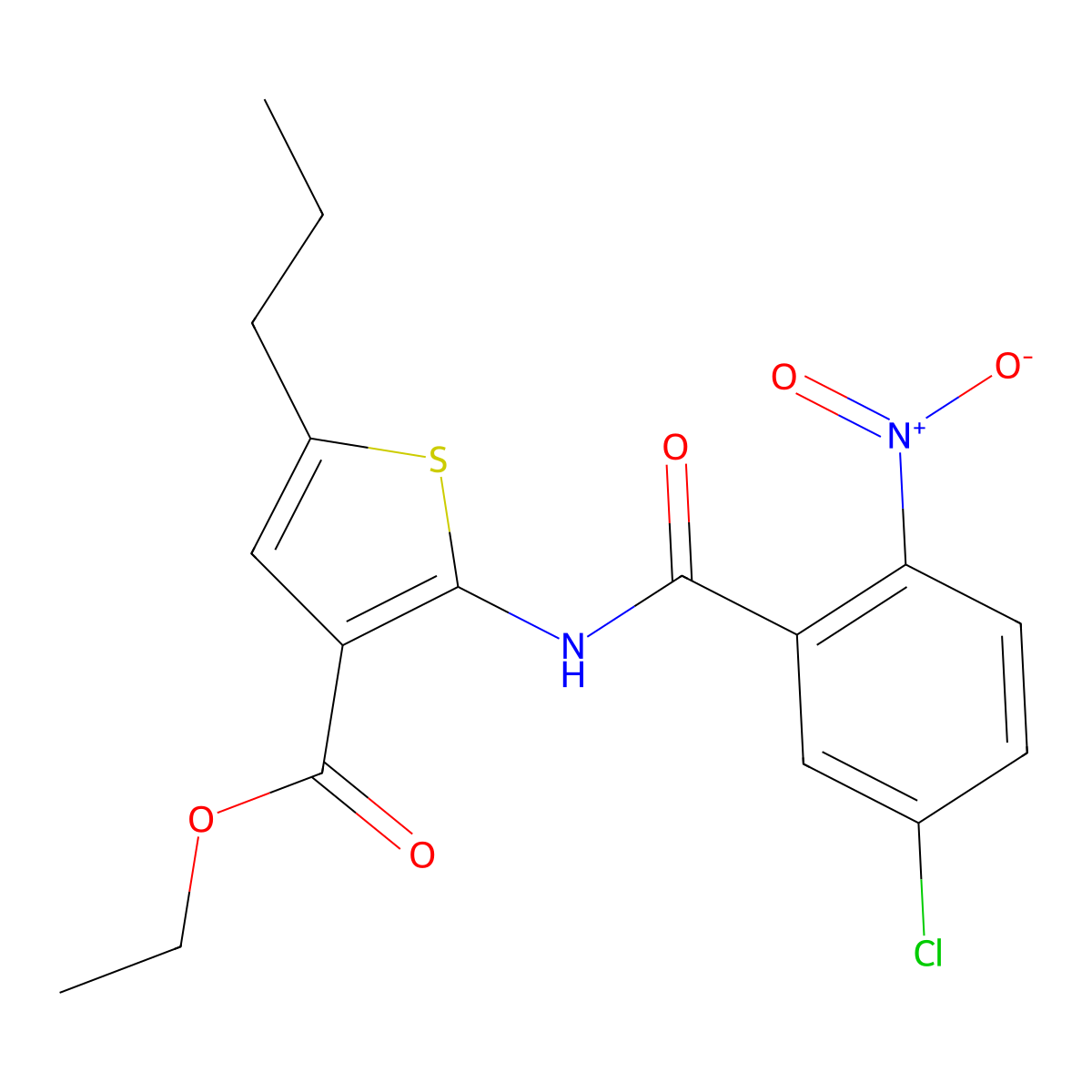 Ethyl 2-({5-chloro-2-nitrobenzoyl}amino)-5-propyl-3-thiophenecarboxylate molecular structure, CAS 515177-98-7
