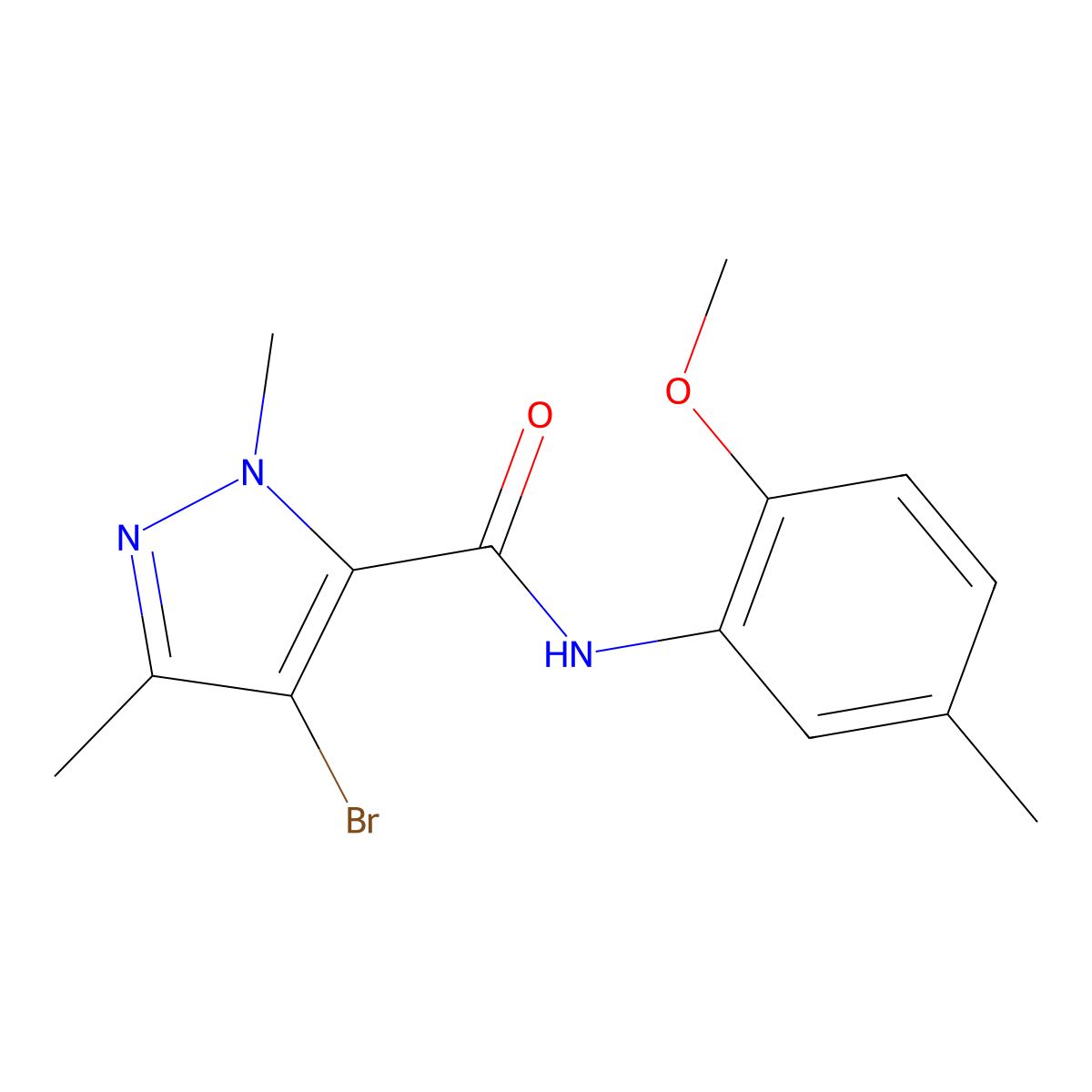 4-bromo-N-(2-methoxy-5-methylphenyl)-2,5-dimethylpyrazole-3-carboxamide molecular structure, CAS 515178-04-8