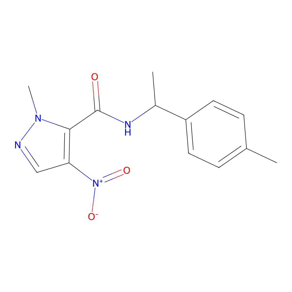 2-methyl-N-[1-(4-methylphenyl)ethyl]-4-nitropyrazole-3-carboxamide molecular structure, CAS 515178-12-8