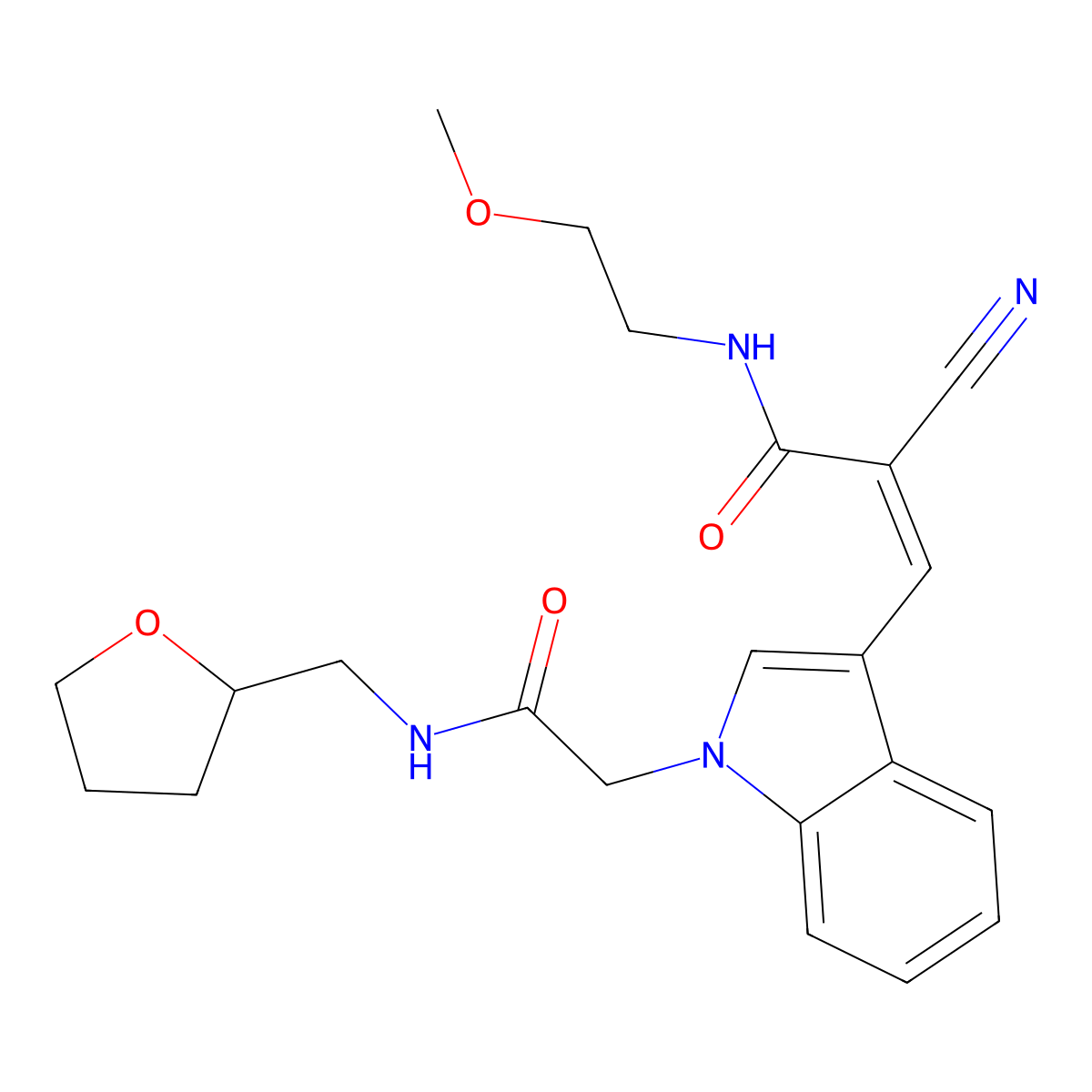 2-cyano-N-(2-methoxyethyl)-3-[1-[2-oxo-2-(oxolan-2-ylmethylamino)ethyl]indol-3-yl]prop-2-enamide molecular structure, CAS 5152-68-1