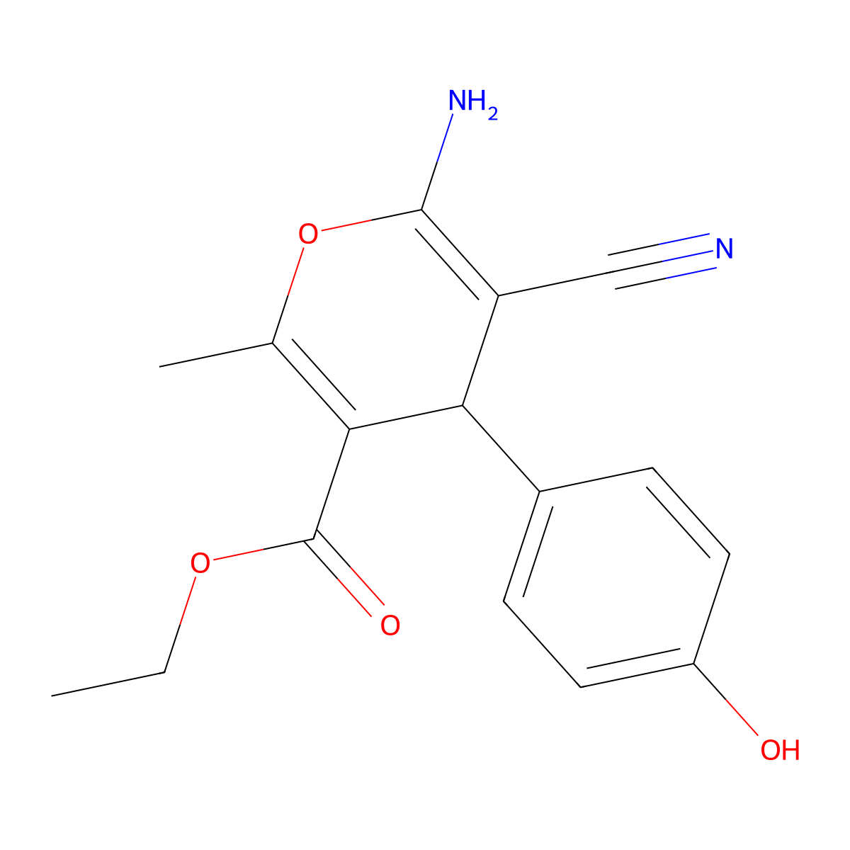 ethyl 6-amino-5-cyano-4-(4-hydroxyphenyl)-2-methyl-4H-pyran-3-carboxylate molecular structure, CAS 5154-59-6