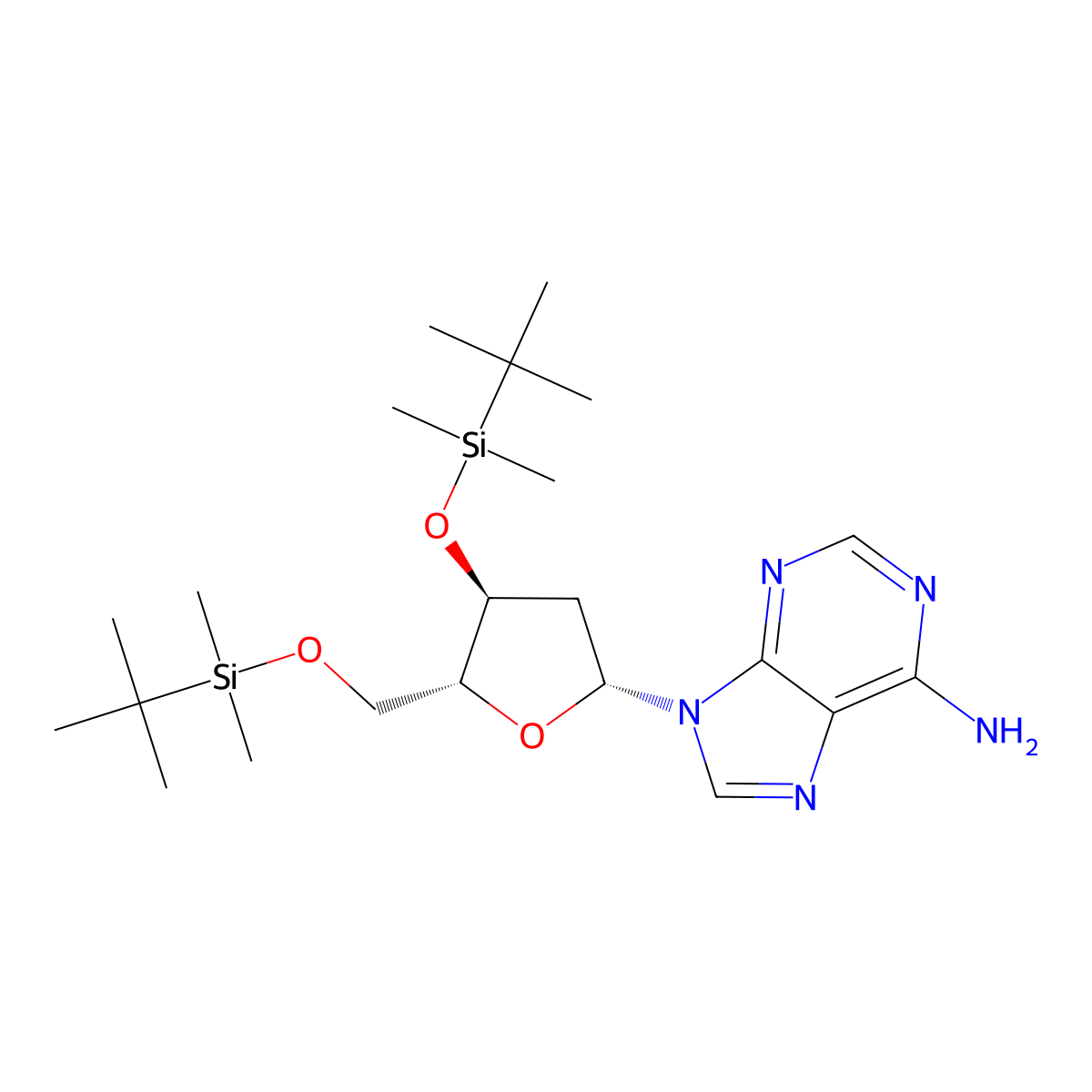 9-((2R,4S,5R)-4-((tert-Butyldimethylsilyl)oxy)-5-(((tert-butyldimethylsilyl)oxy)methyl)tetrahydrofuran-2-yl)-9H-purin-6-amine molecular structure, CAS 51549-32-7