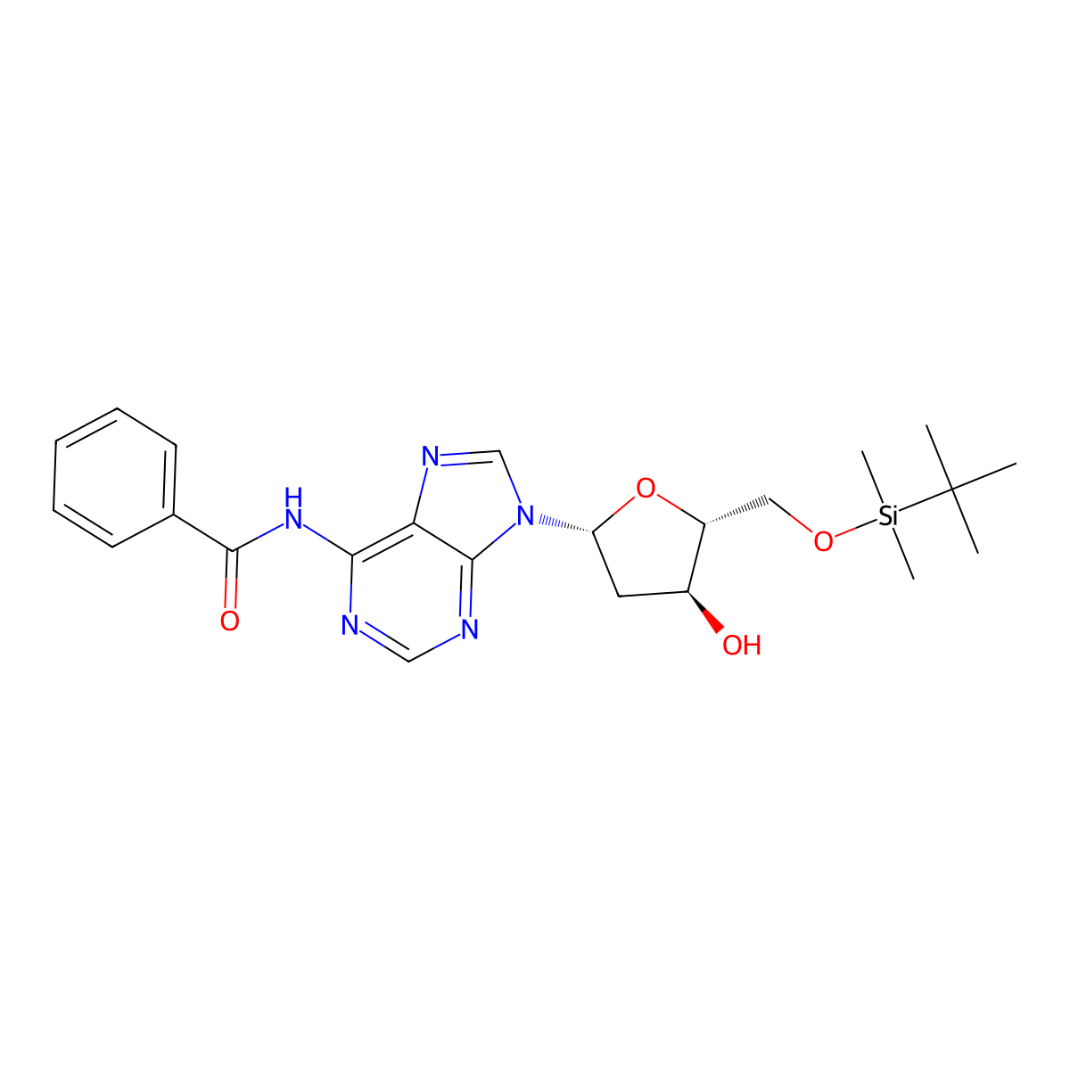 N-(9-((2R,4S,5R)-5-((Tert-butyldimethylsilyloxy)methyl)-4-hydroxytetrahydrofuran-2-YL)-9H-purin-6-YL)benzamide molecular structure, CAS 51549-39-4