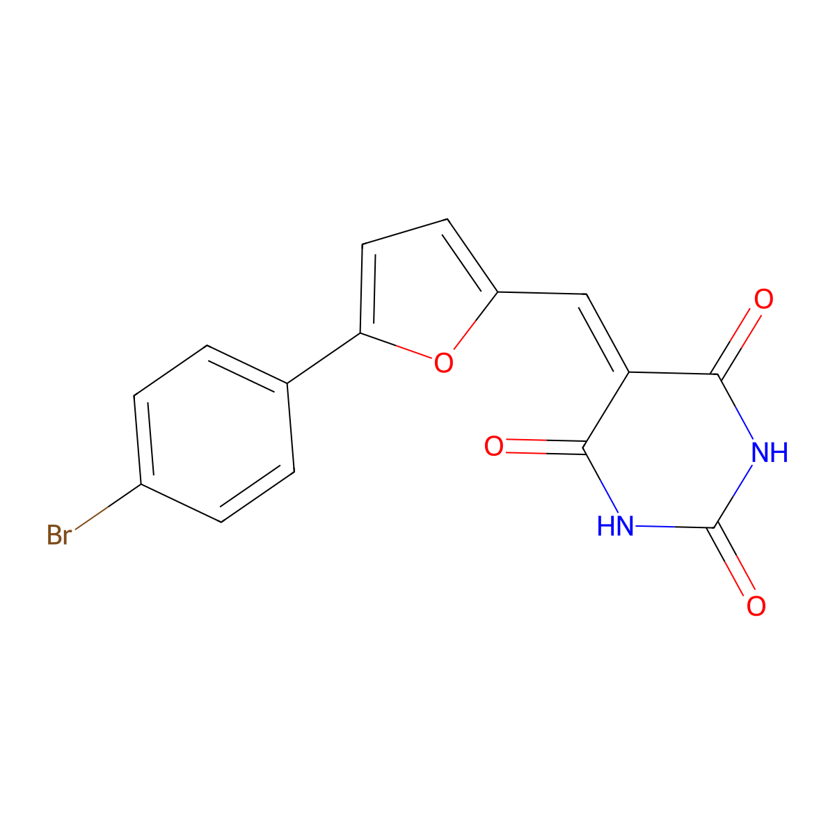 5-{[5-(4-bromophenyl)furan-2-yl]methylidene}pyrimidine-2,4,6(1H,3H,5H)-trione molecular structure, CAS 5155-50-0