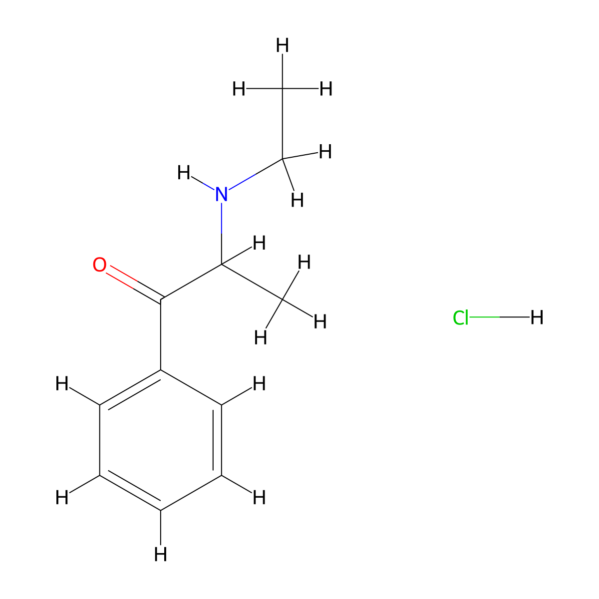 Ethcathinone hydrochloride molecular structure, CAS 51553-17-4