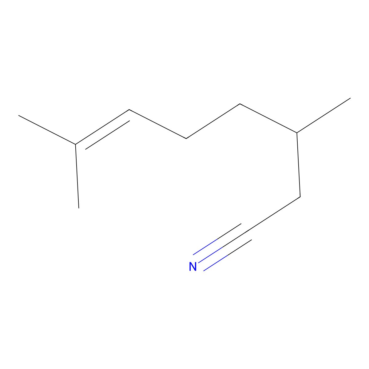 Citronellyl nitrile molecular structure, CAS 51566-62-2