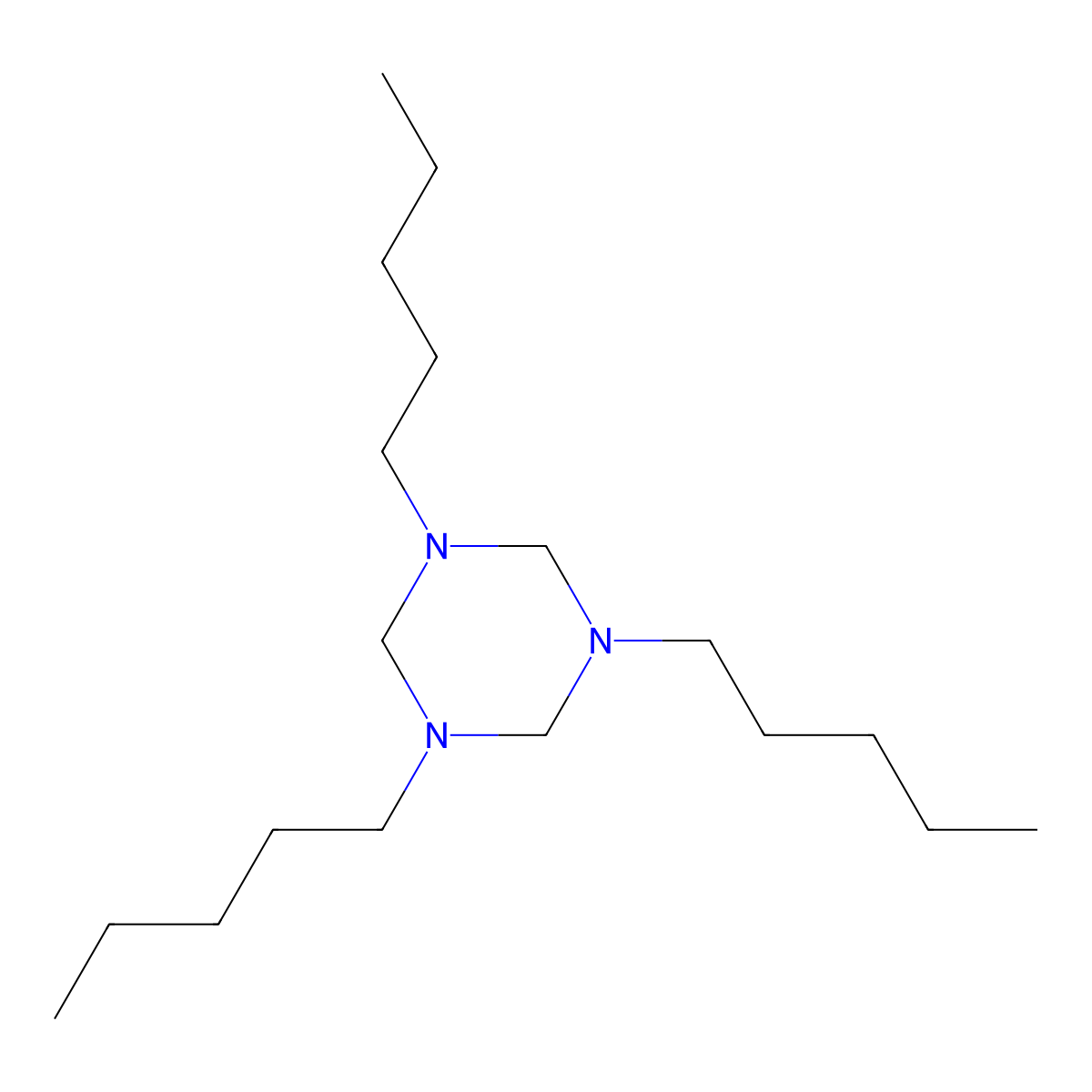 Hexahydro-1,3,5-tripentyl-1,3,5-triazine molecular structure, CAS 51570-89-9