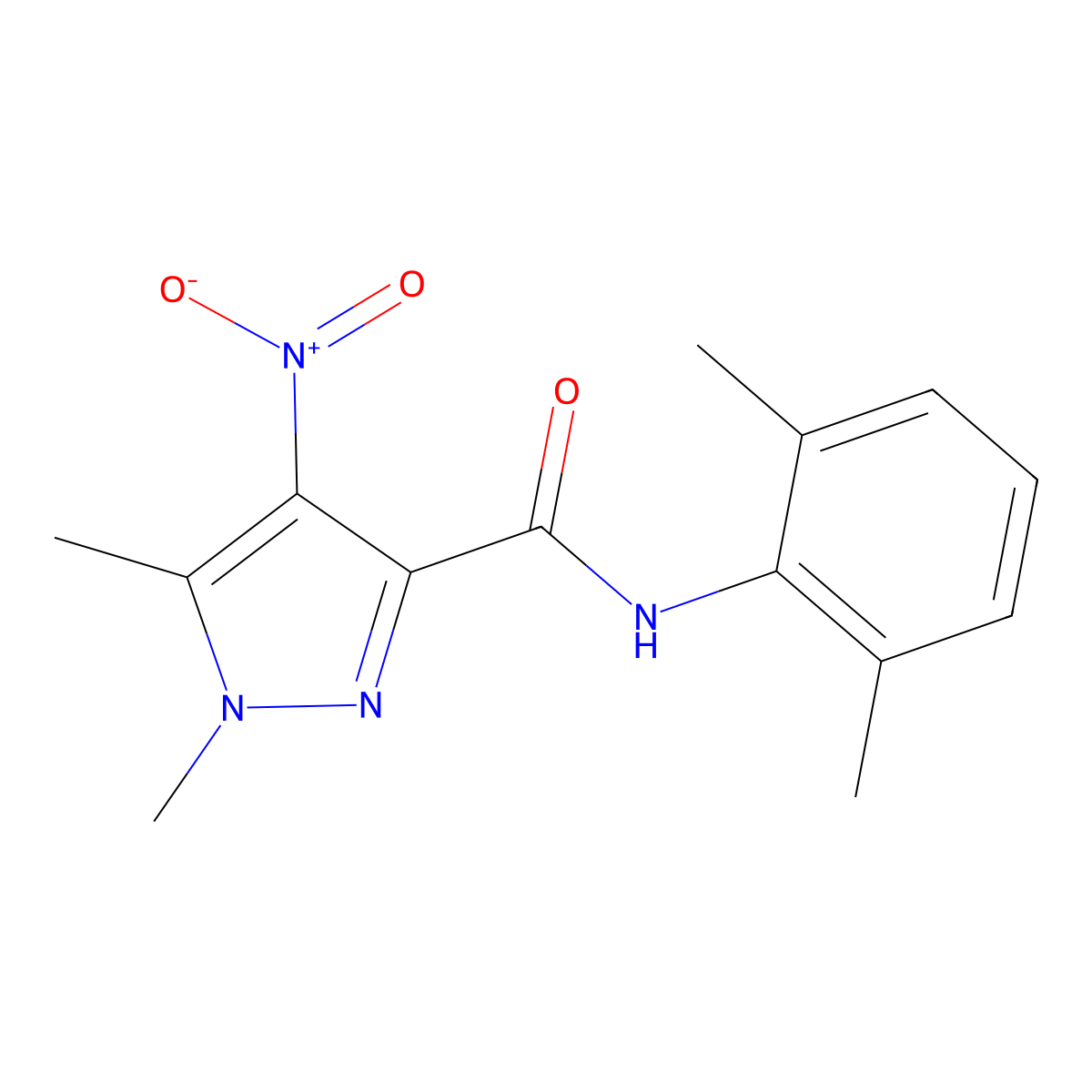N-(2,6-dimethylphenyl)-1,5-dimethyl-4-nitropyrazole-3-carboxamide molecular structure, CAS 515828-49-6