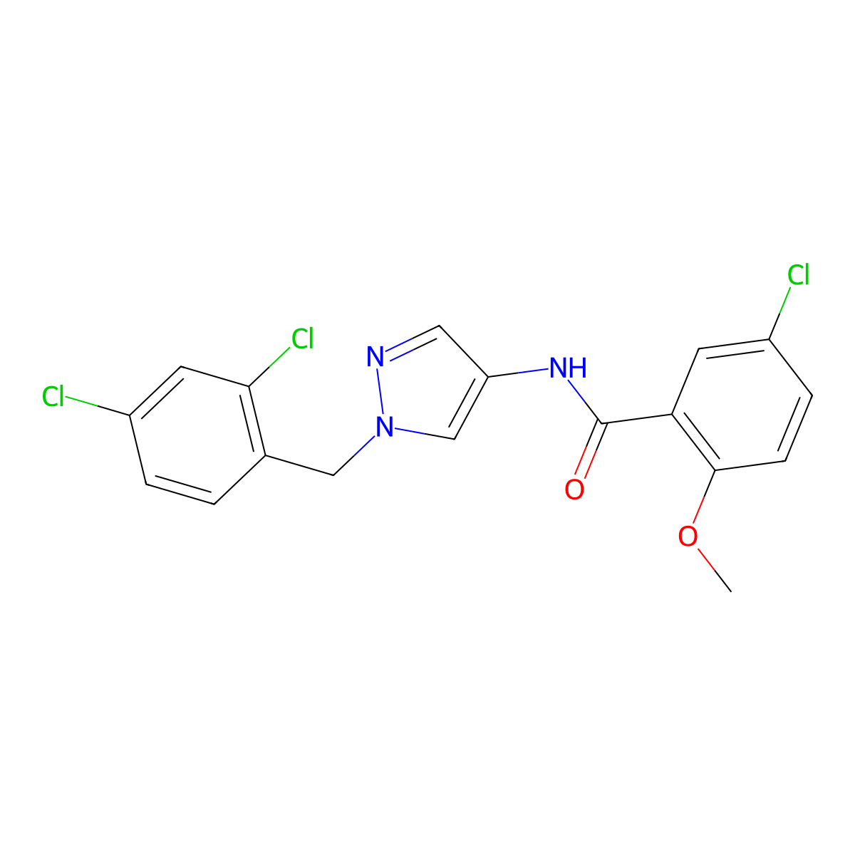 5-chloro-N-[1-(2,4-dichlorobenzyl)-1H-pyrazol-4-yl]-2-methoxybenzamide molecular structure, CAS 515828-65-6