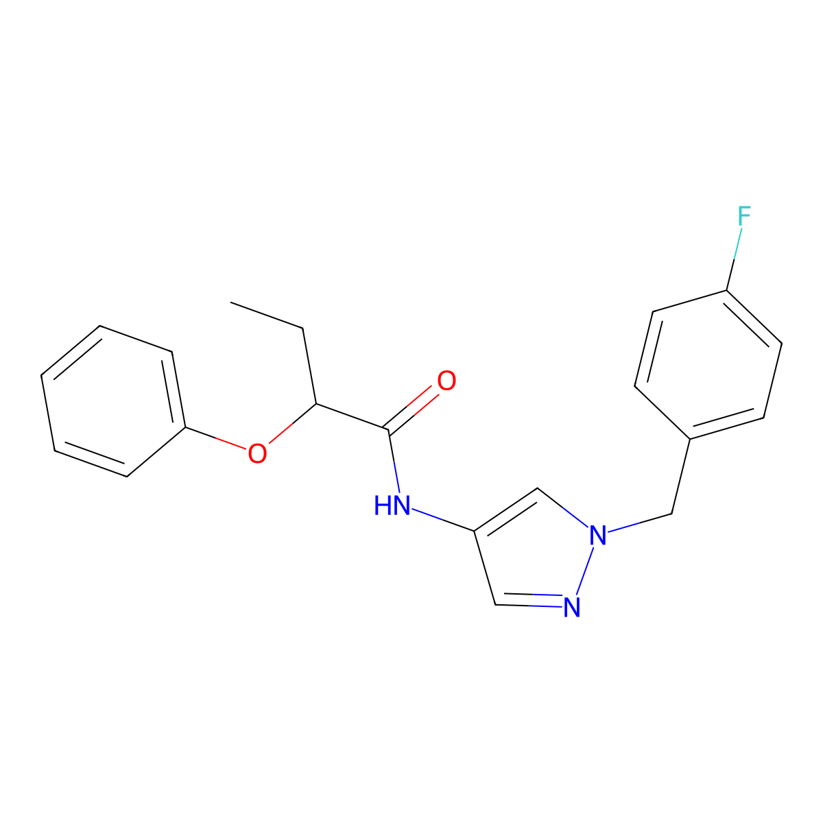 N-[1-[(4-fluorophenyl)methyl]pyrazol-4-yl]-2-phenoxybutanamide molecular structure, CAS 515828-80-5