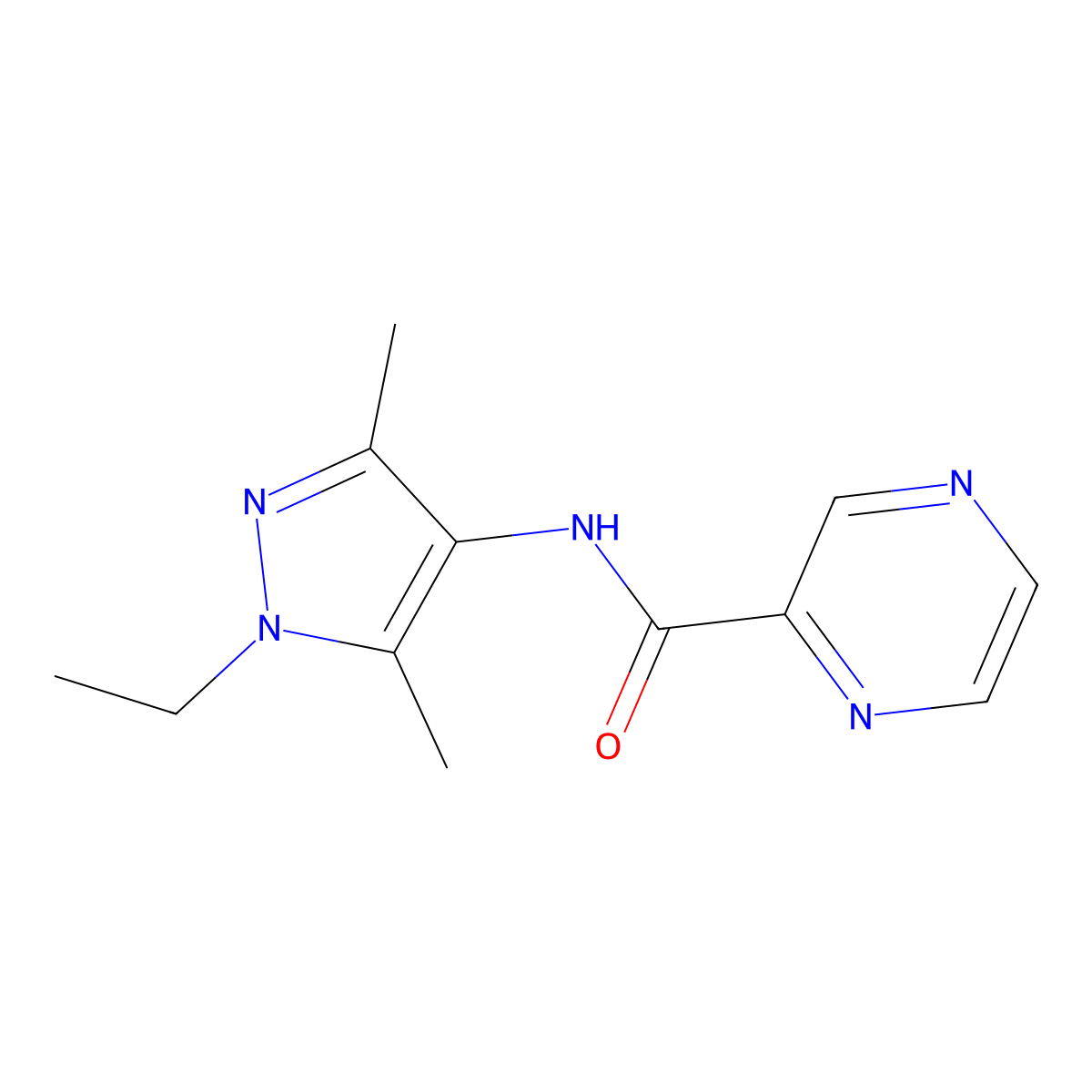 N-(1-ethyl-3,5-dimethyl-1H-pyrazol-4-yl)pyrazine-2-carboxamide molecular structure, CAS 515828-81-6