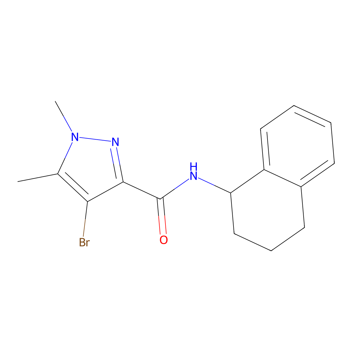 4-bromo-1,5-dimethyl-N-(1,2,3,4-tetrahydronaphthalen-1-yl)pyrazole-3-carboxamide molecular structure, CAS 515828-92-9