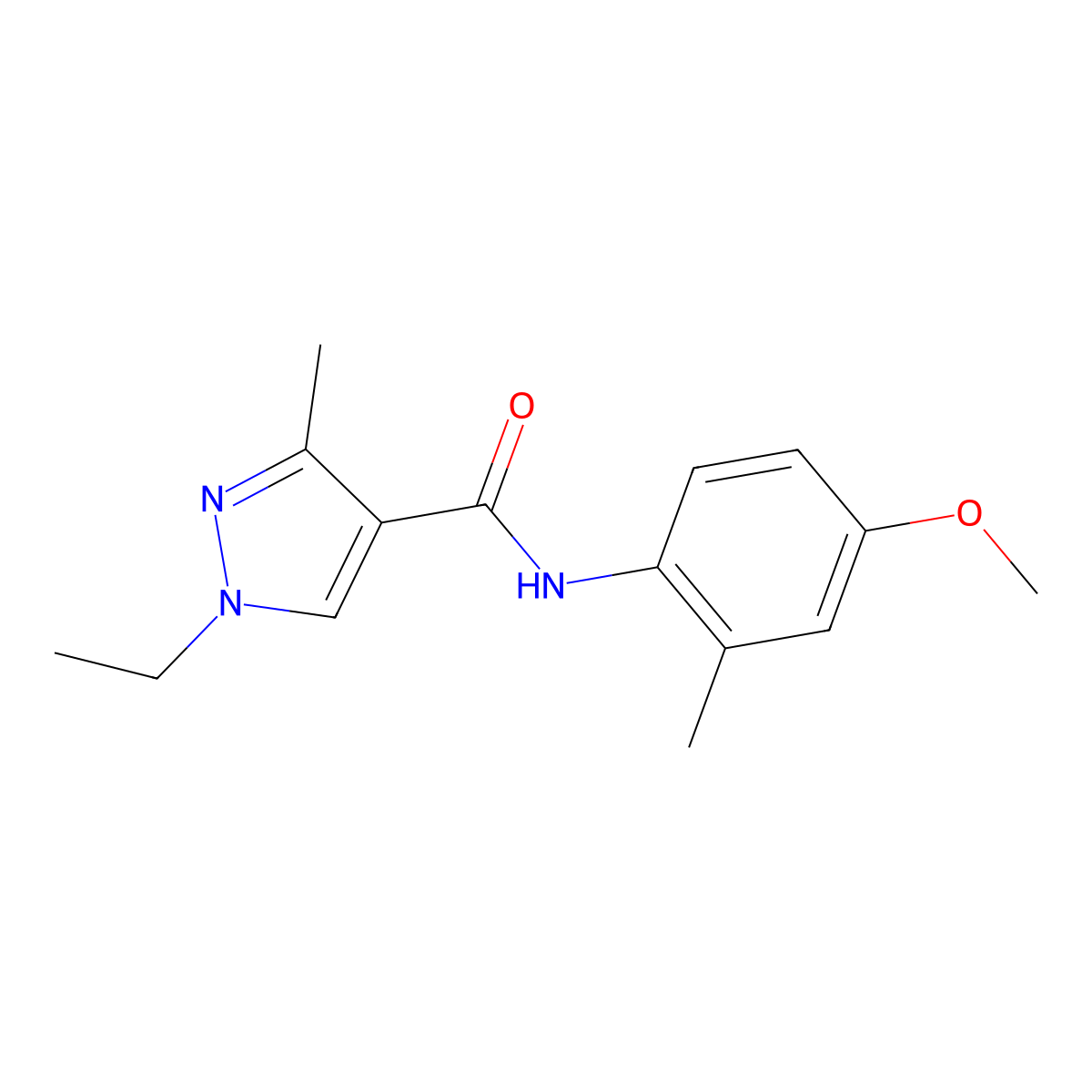 1-ethyl-N-(4-methoxy-2-methylphenyl)-3-methylpyrazole-4-carboxamide molecular structure, CAS 515828-93-0