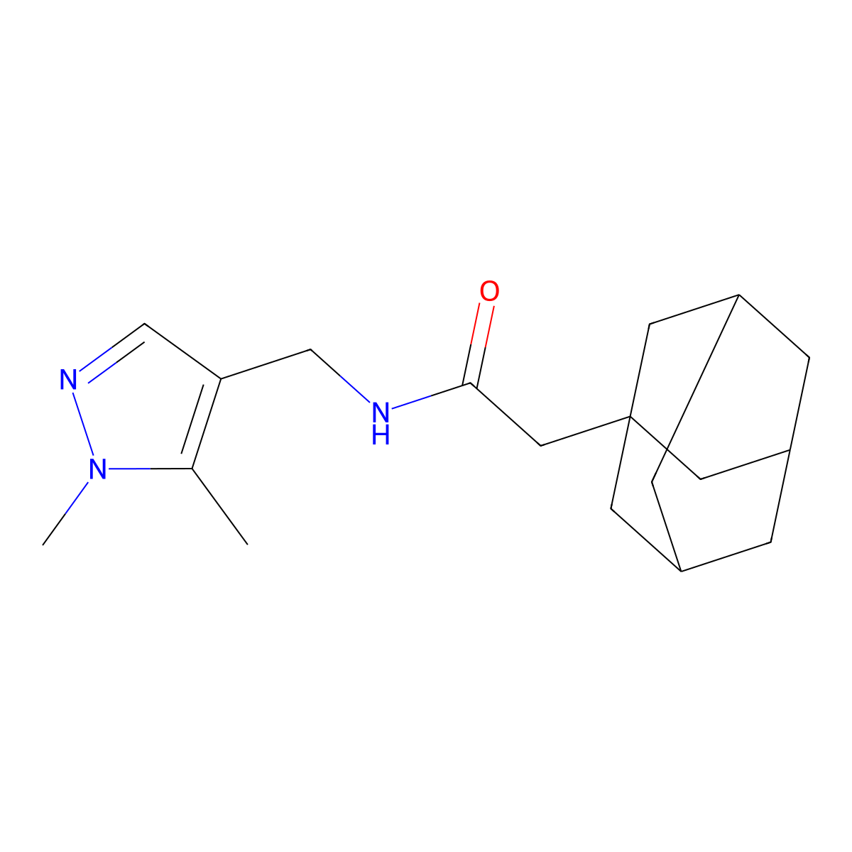 2-(1-adamantyl)-N-[(1,5-dimethylpyrazol-4-yl)methyl]acetamide molecular structure, CAS 515828-97-4