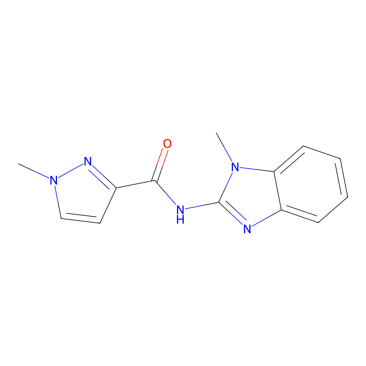 1-methyl-N-(1-methyl-1H-benzimidazol-2-yl)-1H-pyrazole-3-carboxamide molecular structure, CAS 515829-01-3