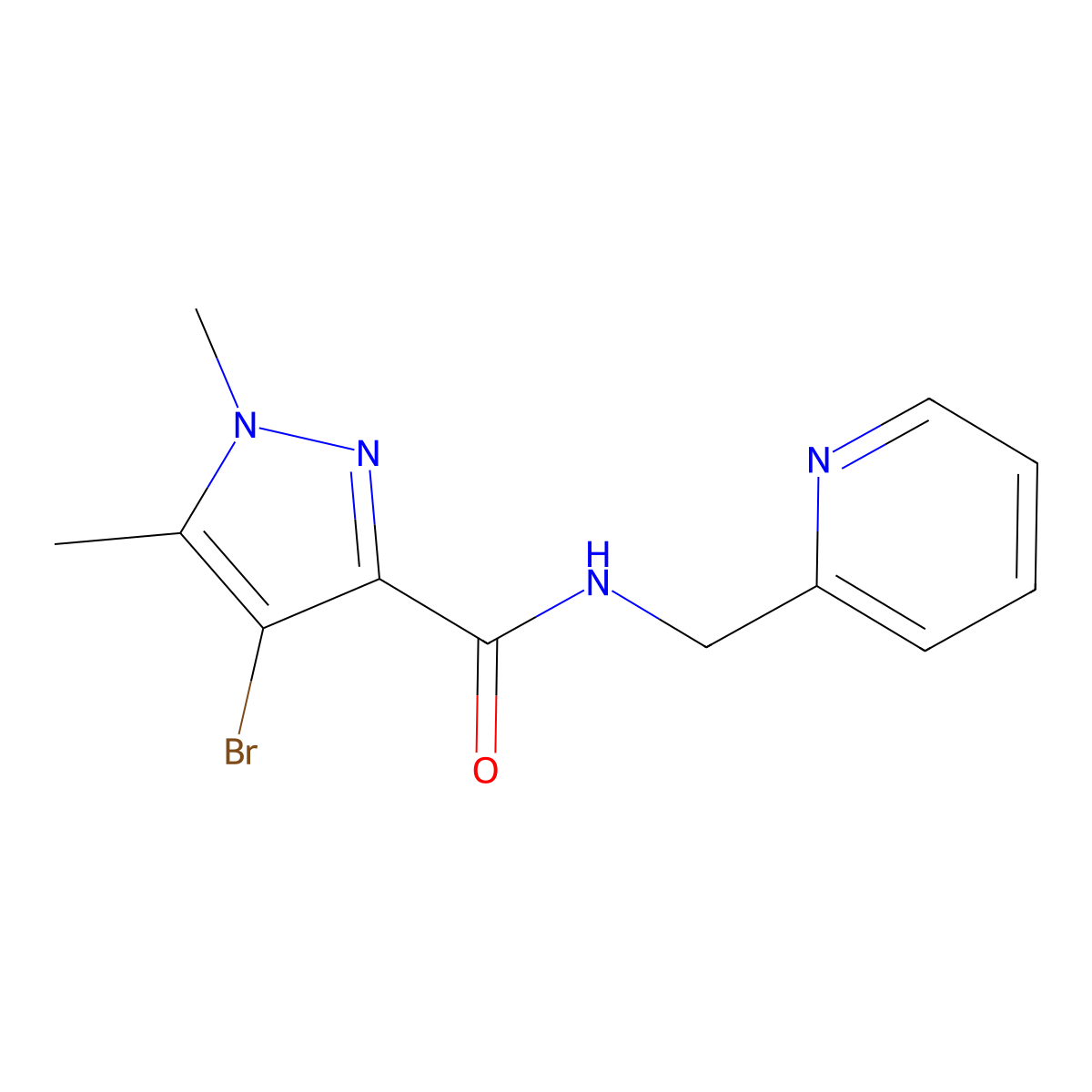4-bromo-1,5-dimethyl-N-(pyridin-2-ylmethyl)pyrazole-3-carboxamide molecular structure, CAS 515829-04-6