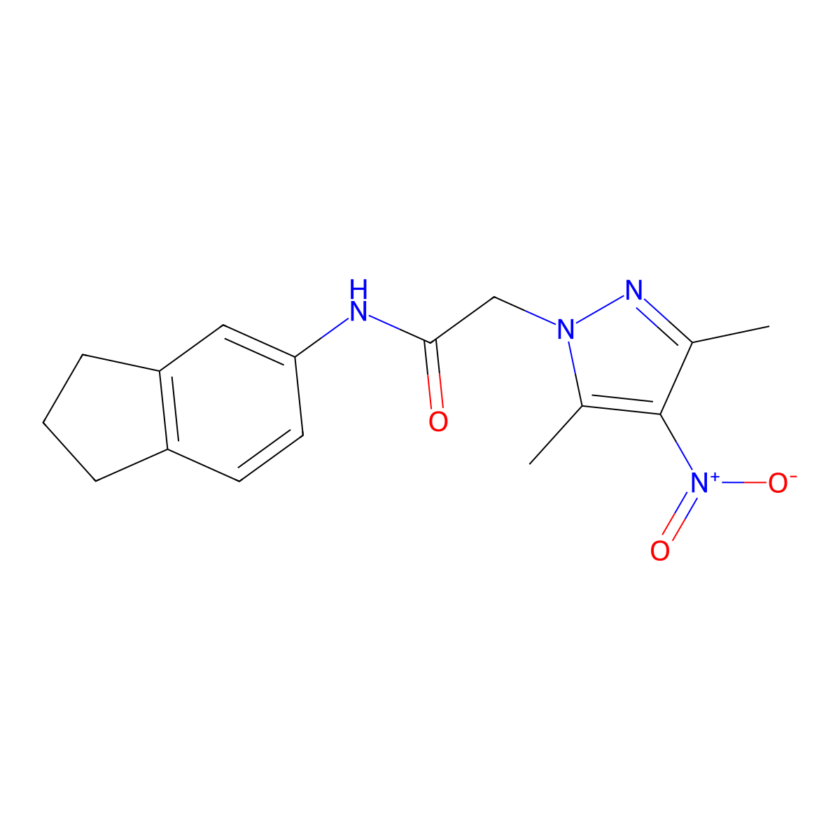 N-(2,3-dihydro-1H-inden-5-yl)-2-(3,5-dimethyl-4-nitropyrazol-1-yl)acetamide molecular structure, CAS 515829-09-1