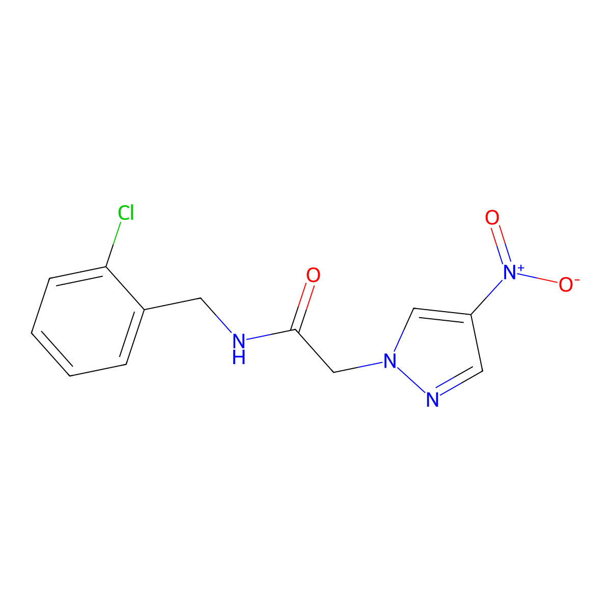 N-[(2-chlorophenyl)methyl]-2-(4-nitropyrazol-1-yl)acetamide molecular structure, CAS 515829-24-0