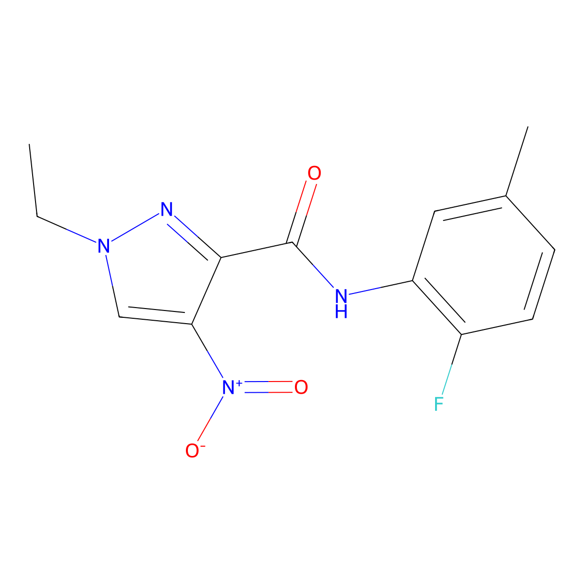 1-ethyl-N-(2-fluoro-5-methylphenyl)-4-nitro-1H-pyrazole-3-carboxamide molecular structure, CAS 515829-28-4