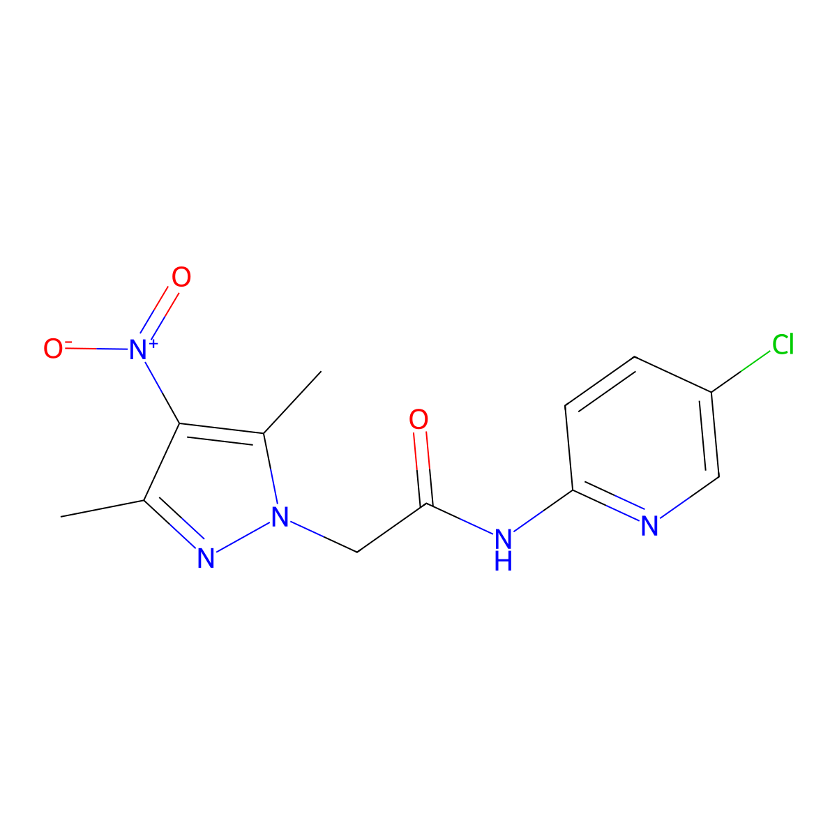 N-(5-chloropyridin-2-yl)-2-(3,5-dimethyl-4-nitropyrazol-1-yl)acetamide molecular structure, CAS 515829-32-0