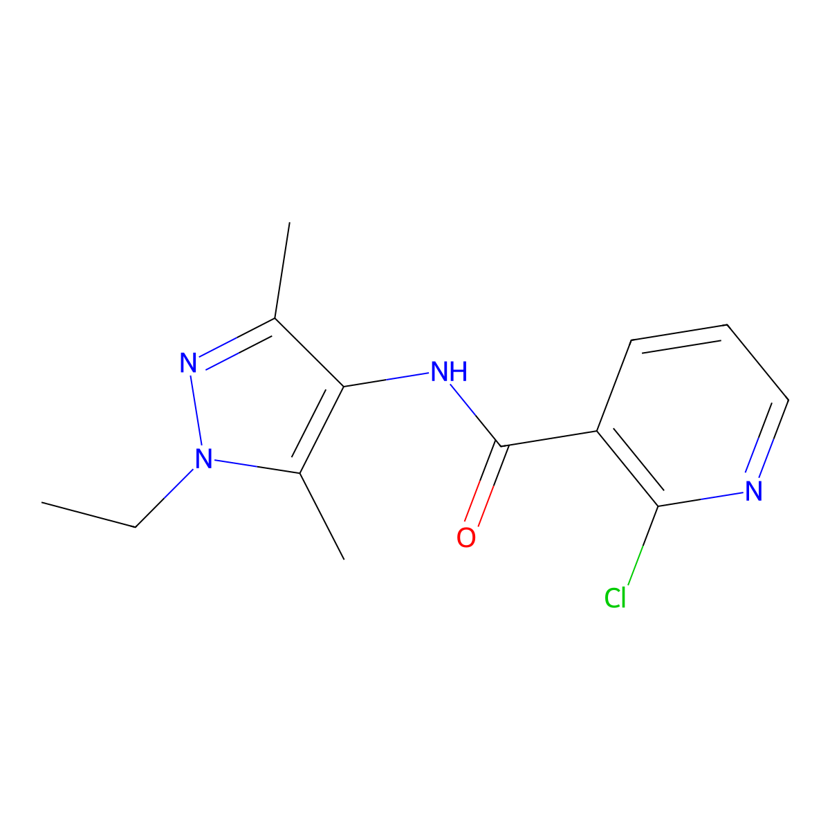 2-chloro-N-(1-ethyl-3,5-dimethyl-1H-pyrazol-4-yl)nicotinamide molecular structure, CAS 515829-38-6