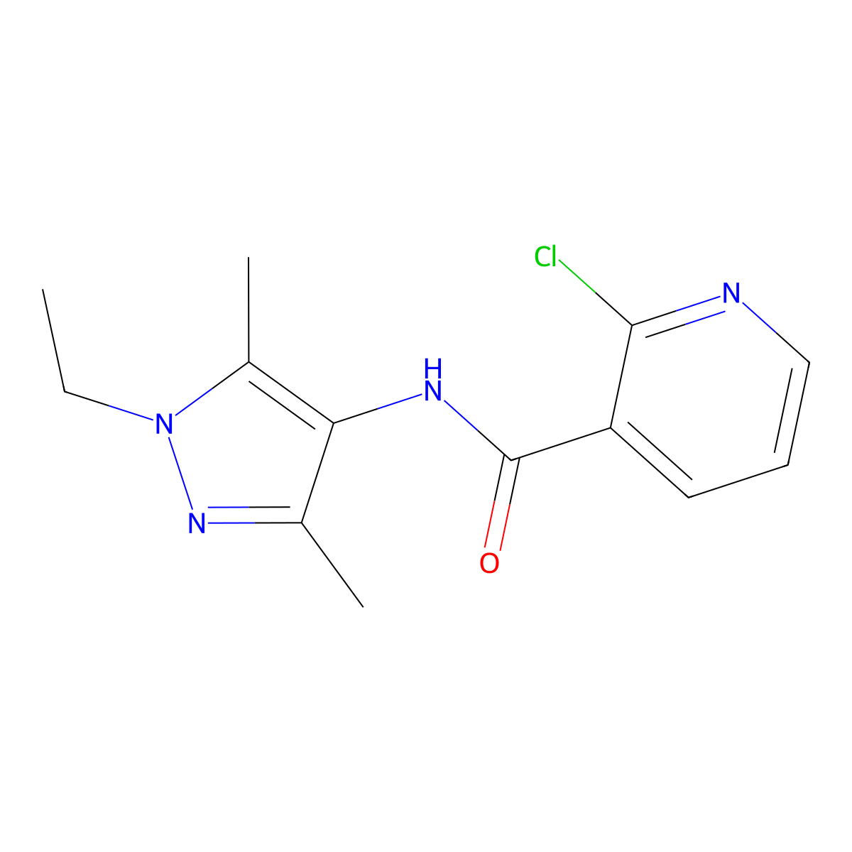 2-chloro-N-(1-ethyl-3,5-dimethyl-1H-pyrazol-4-yl)nicotinamide molecular structure, CAS 515829-38-6