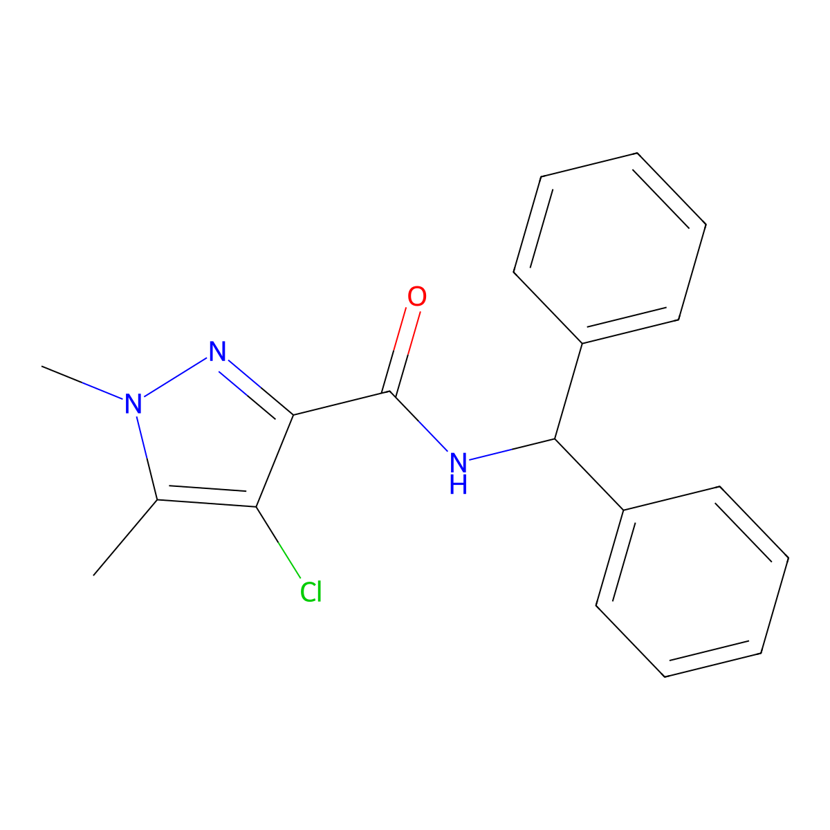 N-benzhydryl-4-chloro-1,5-dimethylpyrazole-3-carboxamide molecular structure, CAS 515829-61-5