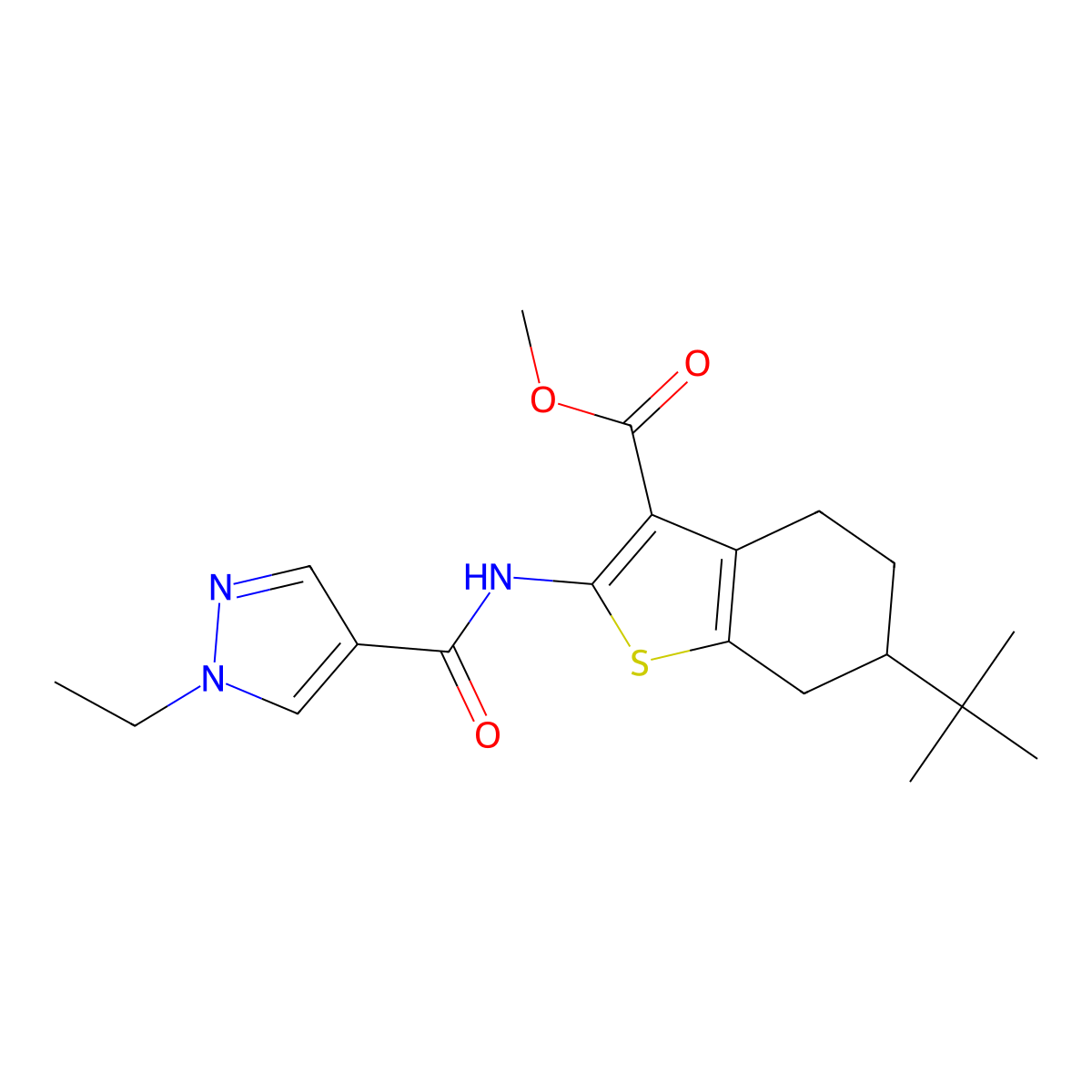 methyl 6-tert-butyl-2-{[(1-ethyl-1H-pyrazol-4-yl)carbonyl]amino}-4,5,6,7-tetrahydro-1-benzothiophene-3-carboxylate molecular structure, CAS 515829-67-1