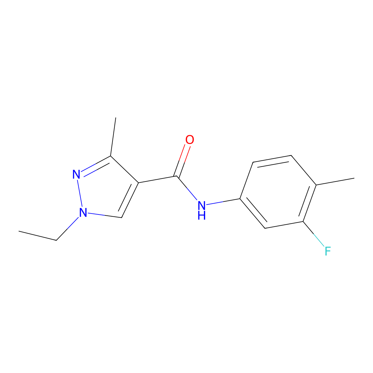 1-ethyl-N-(3-fluoro-4-methylphenyl)-3-methylpyrazole-4-carboxamide molecular structure, CAS 515829-69-3