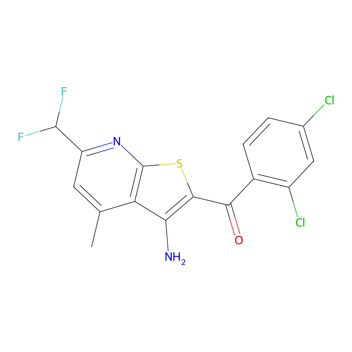[3-Amino-6-(difluoromethyl)-4-methylthieno[2,3-b]pyridin-2-yl](2,4-dichlorophenyl)methanone molecular structure, CAS 515829-70-6