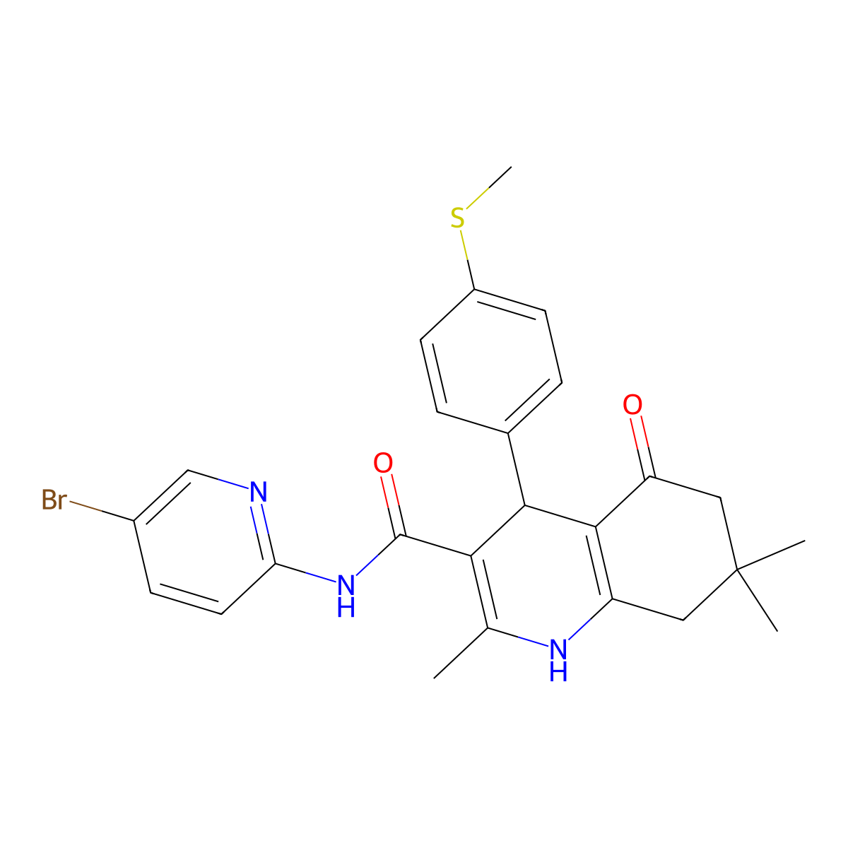 N-(5-bromopyridin-2-yl)-2,7,7-trimethyl-4-(4-methylsulfanylphenyl)-5-oxo-1,4,6,8-tetrahydroquinoline-3-carboxamide molecular structure, CAS 515829-77-3