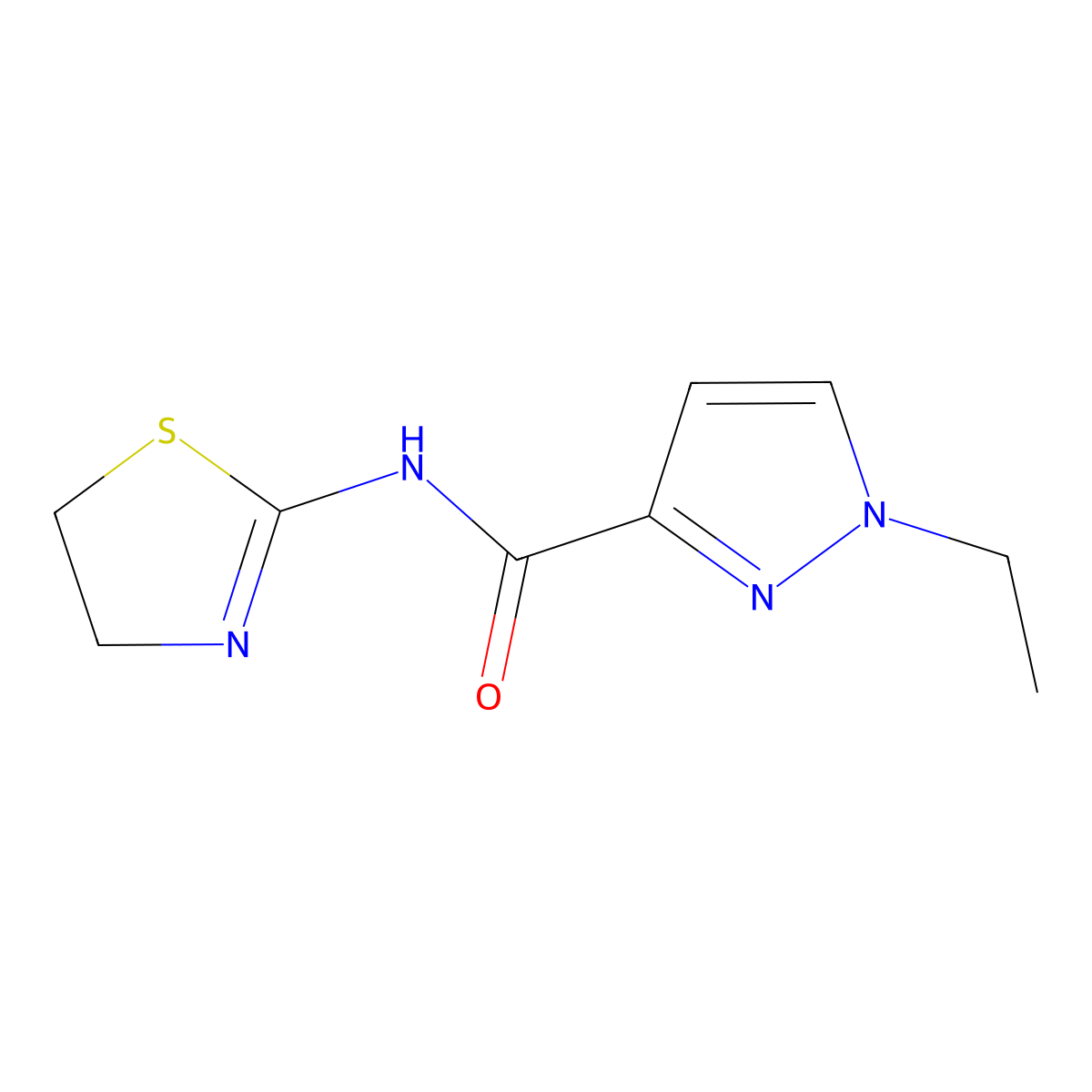N-(4,5-dihydrothiazol-2-yl)-1-ethyl-3-pyrazolecarboxamide molecular structure, CAS 515829-91-1
