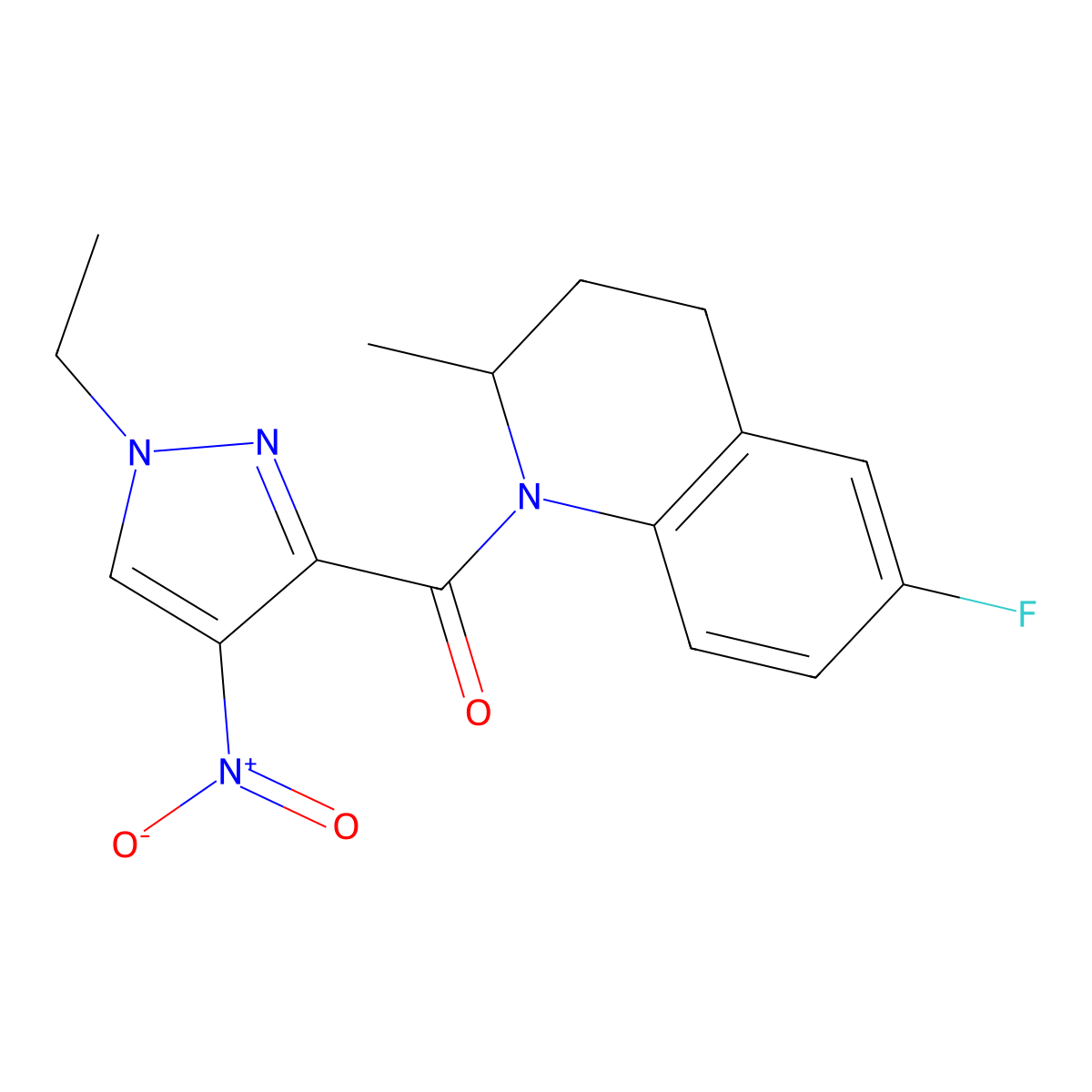 1-({1-ethyl-4-nitro-1H-pyrazol-3-yl}carbonyl)-6-fluoro-2-methyl-1,2,3,4-tetrahydroquinoline molecular structure, CAS 515829-93-3