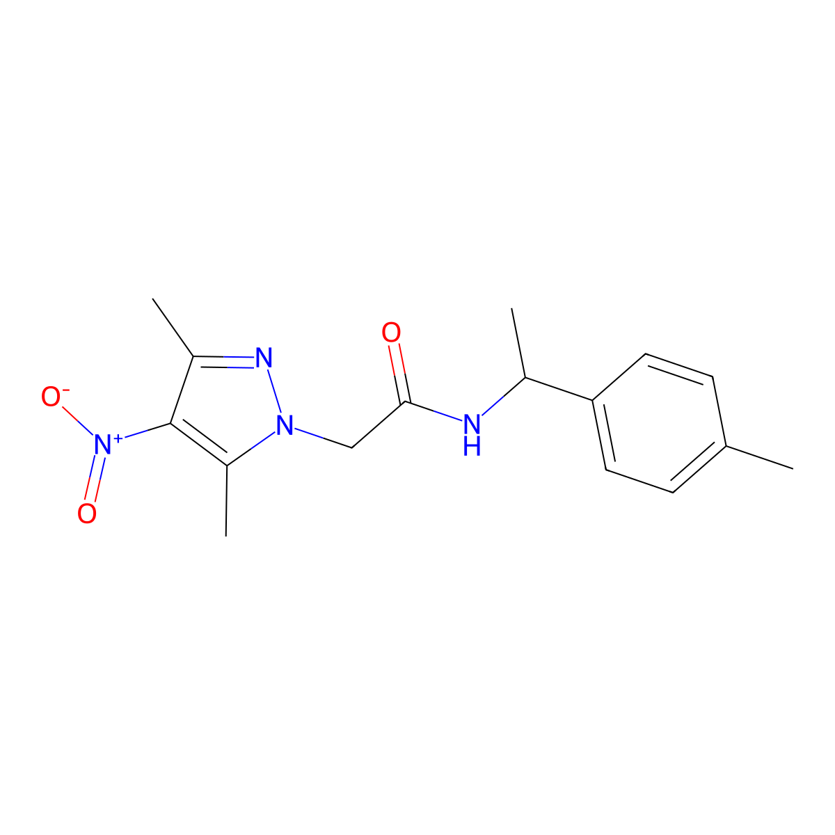 2-(3,5-dimethyl-4-nitropyrazol-1-yl)-N-[1-(4-methylphenyl)ethyl]acetamide molecular structure, CAS 515829-99-9