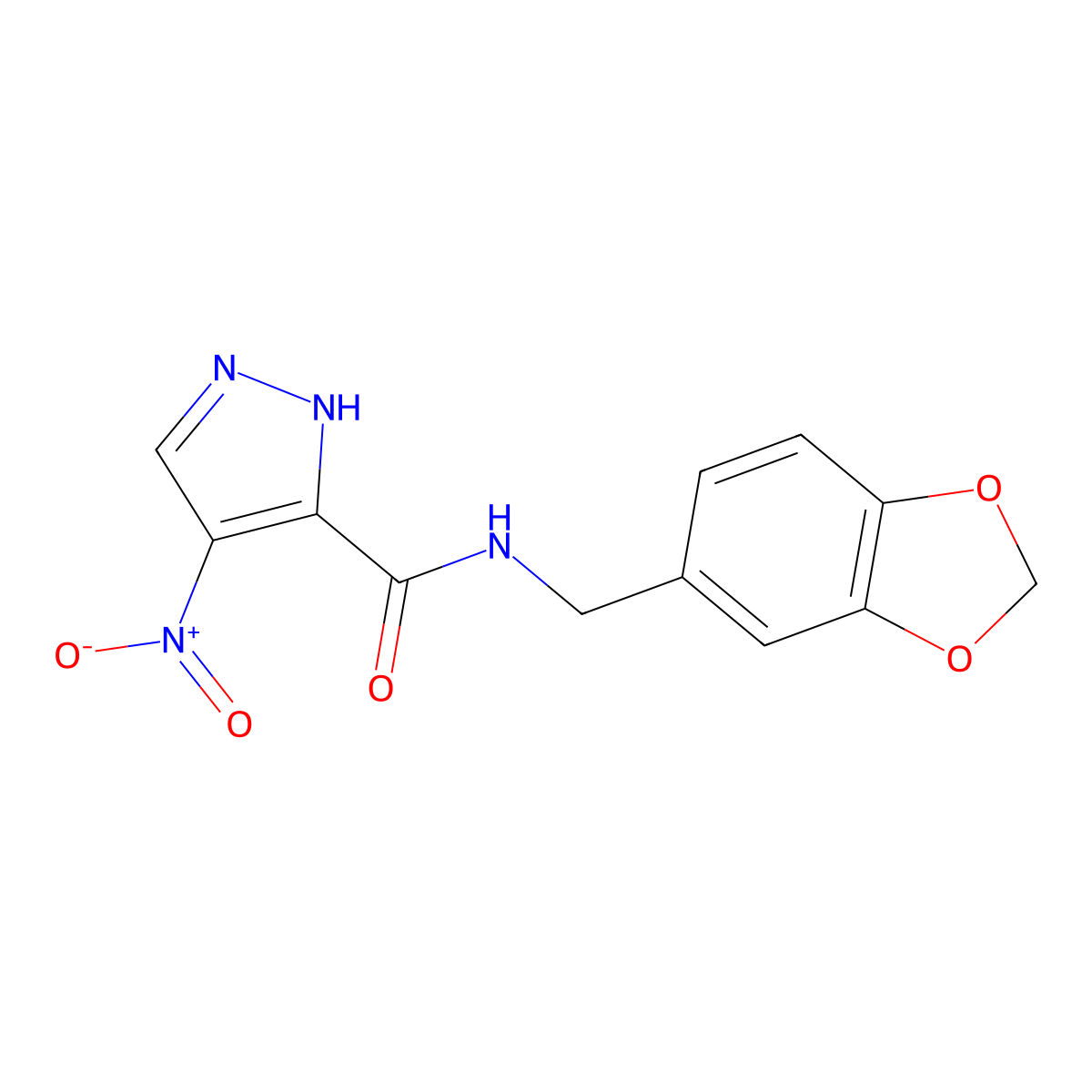 N-(1,3-benzodioxol-5-ylmethyl)-4-nitro-1H-pyrazole-3-carboxamide molecular structure, CAS 515830-01-0